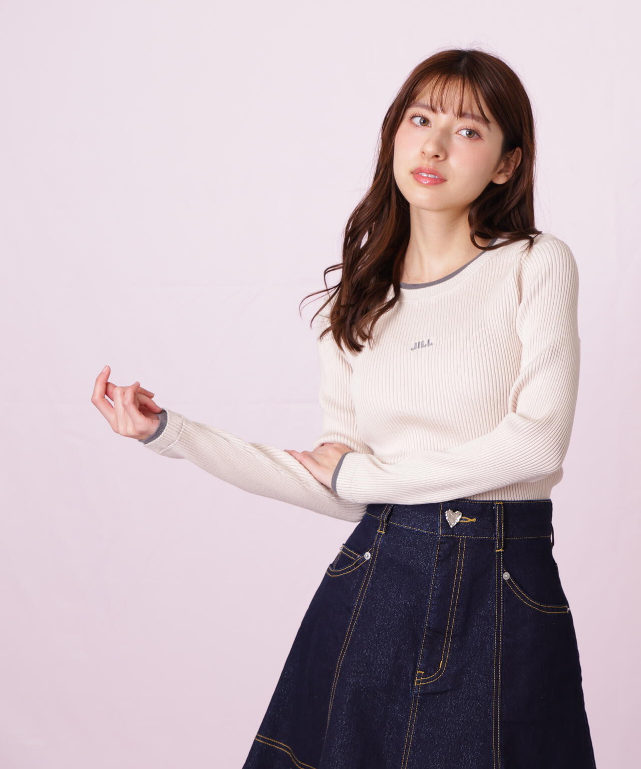 配色リブニット