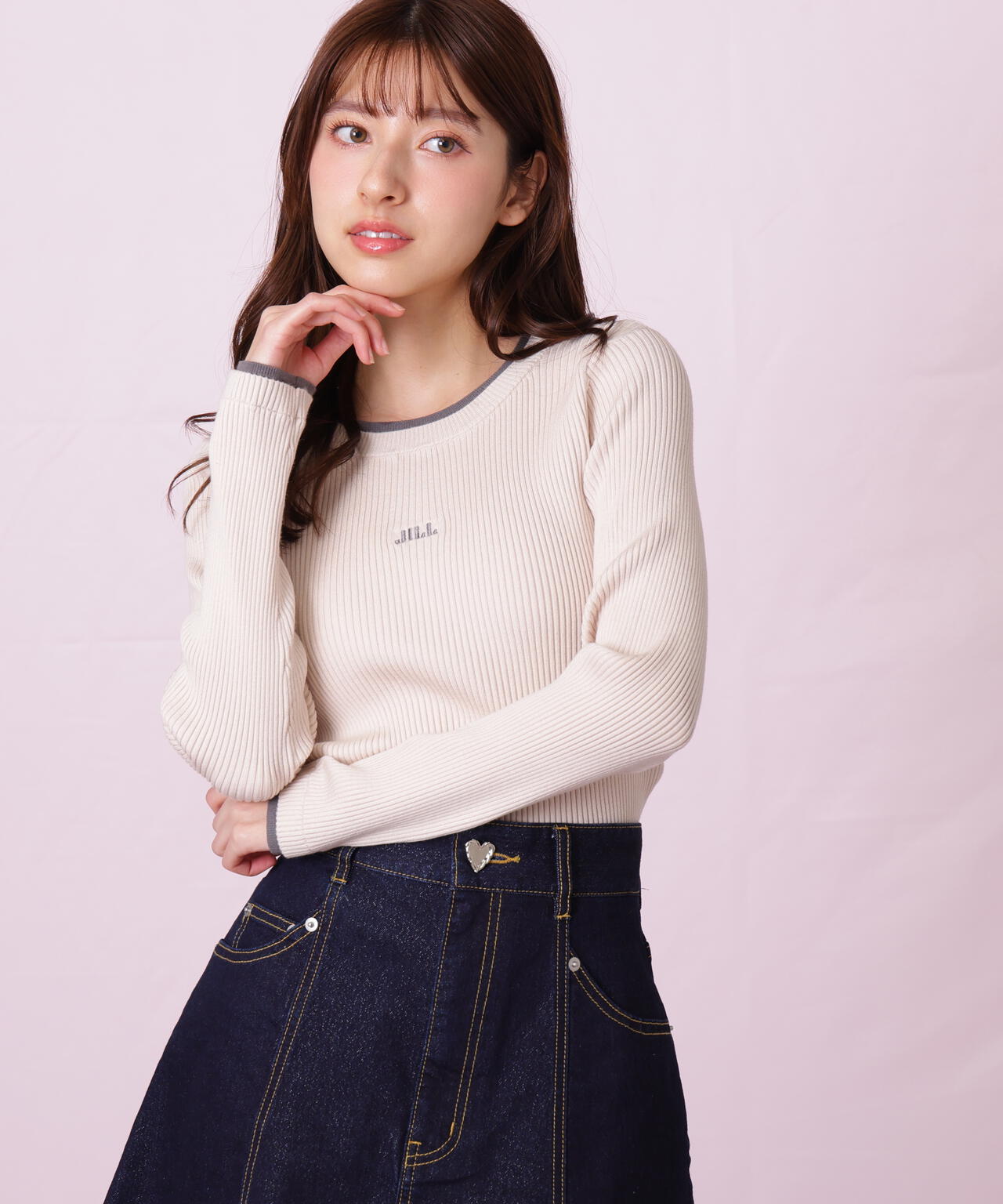 配色リブニット