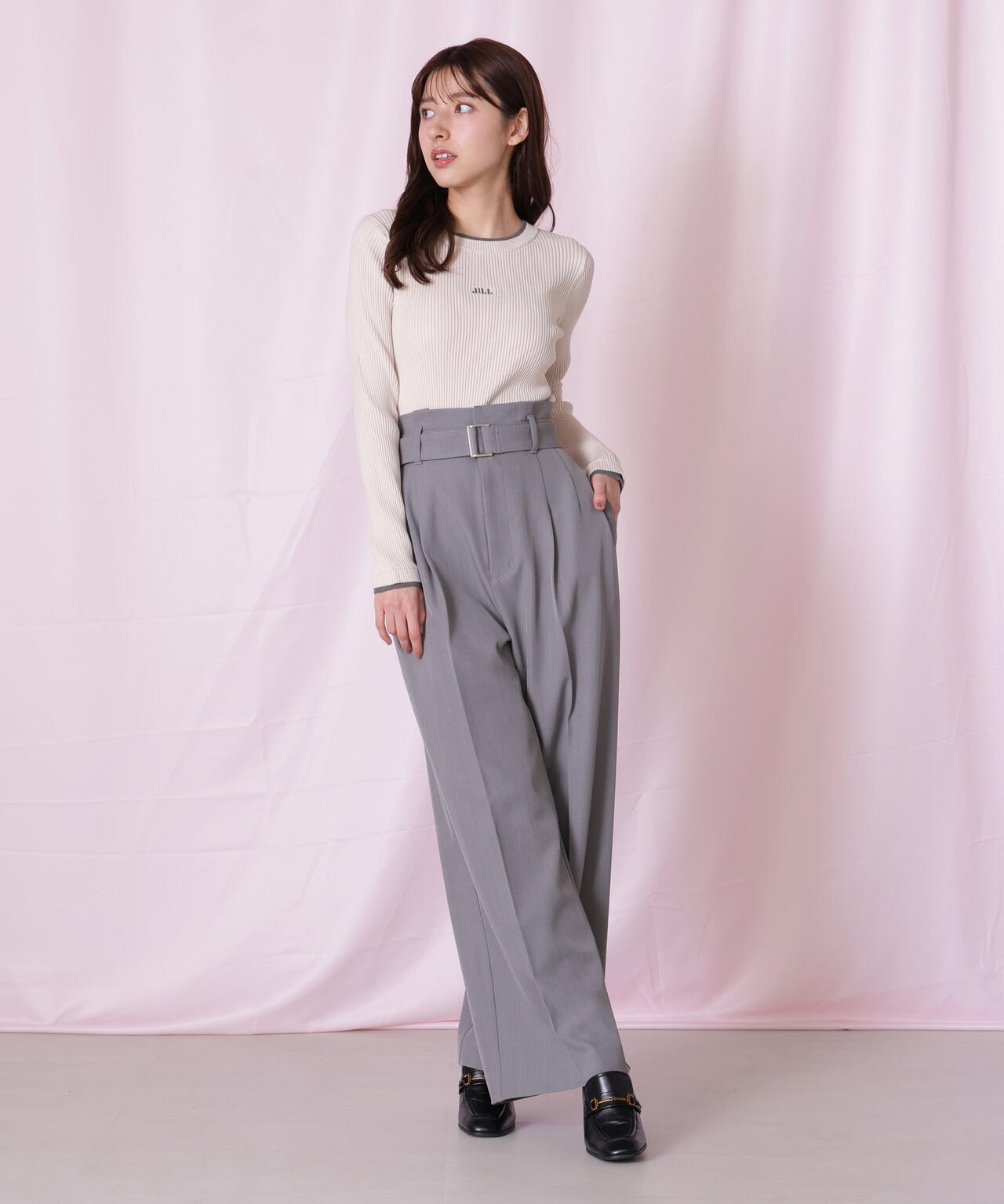 配色リブニット