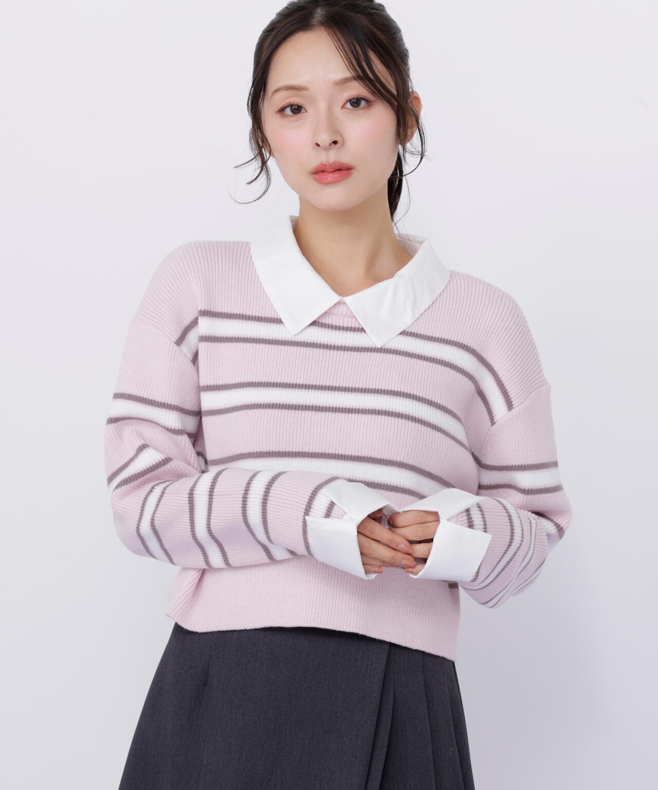 衿付きクロップドゆるニット