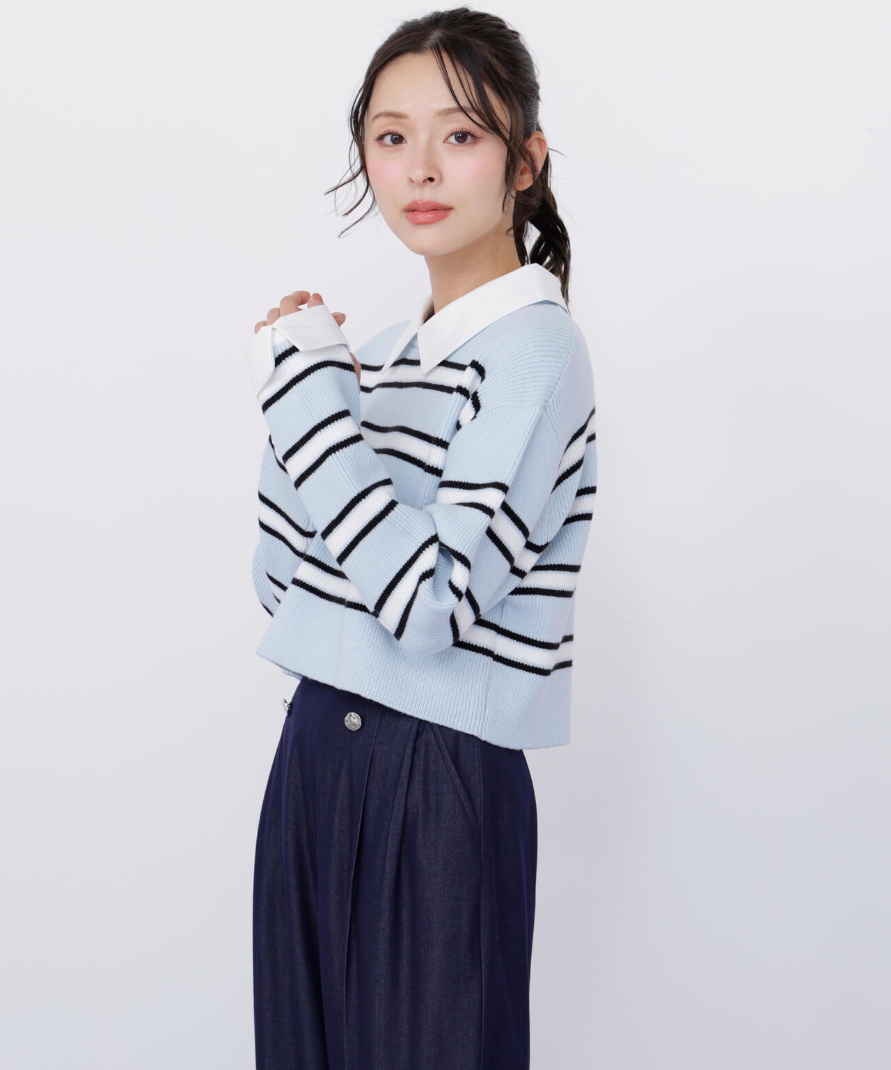 衿付きクロップドゆるニット