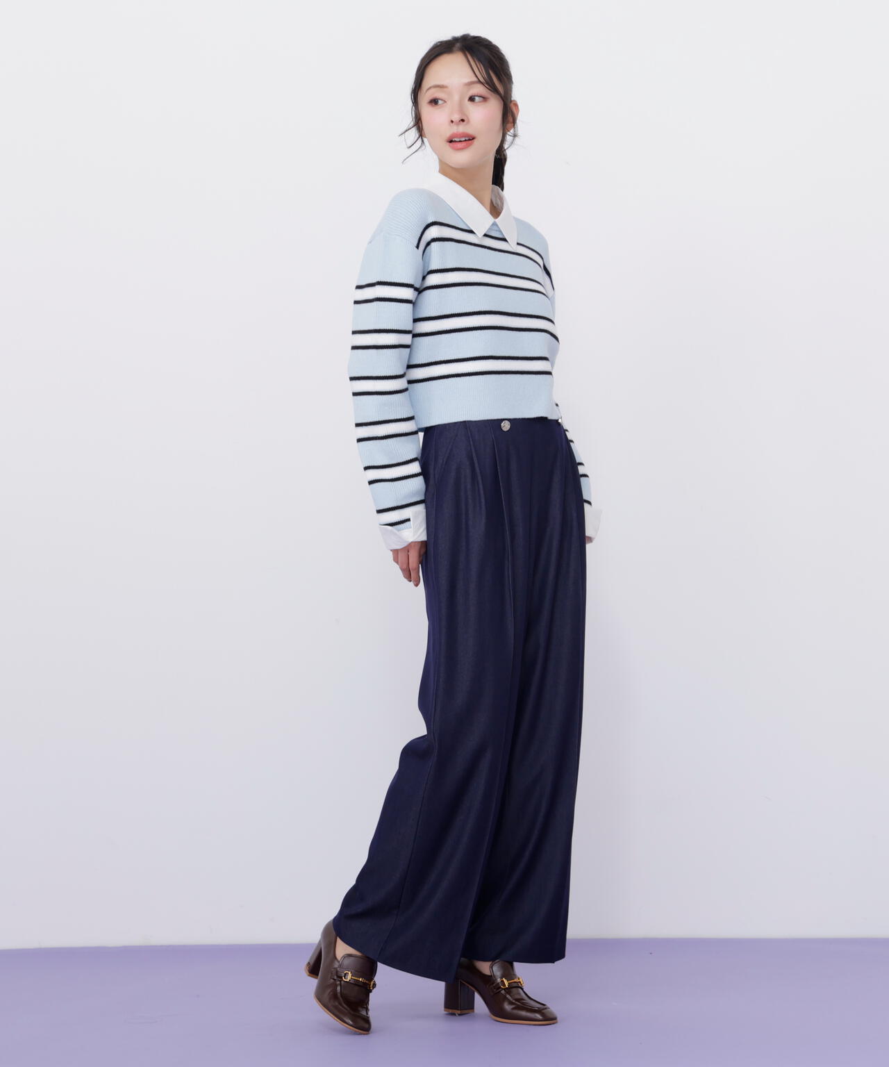 衿付きクロップドゆるニット