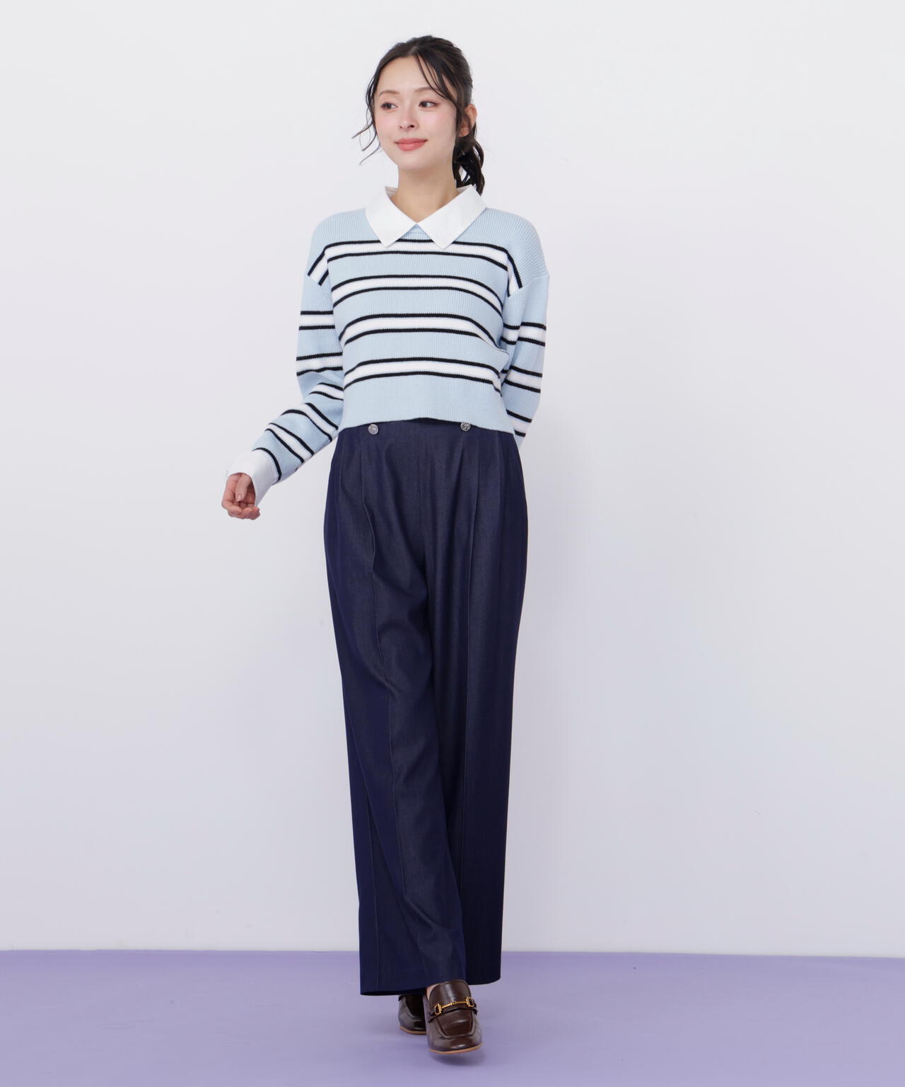 衿付きクロップドゆるニット