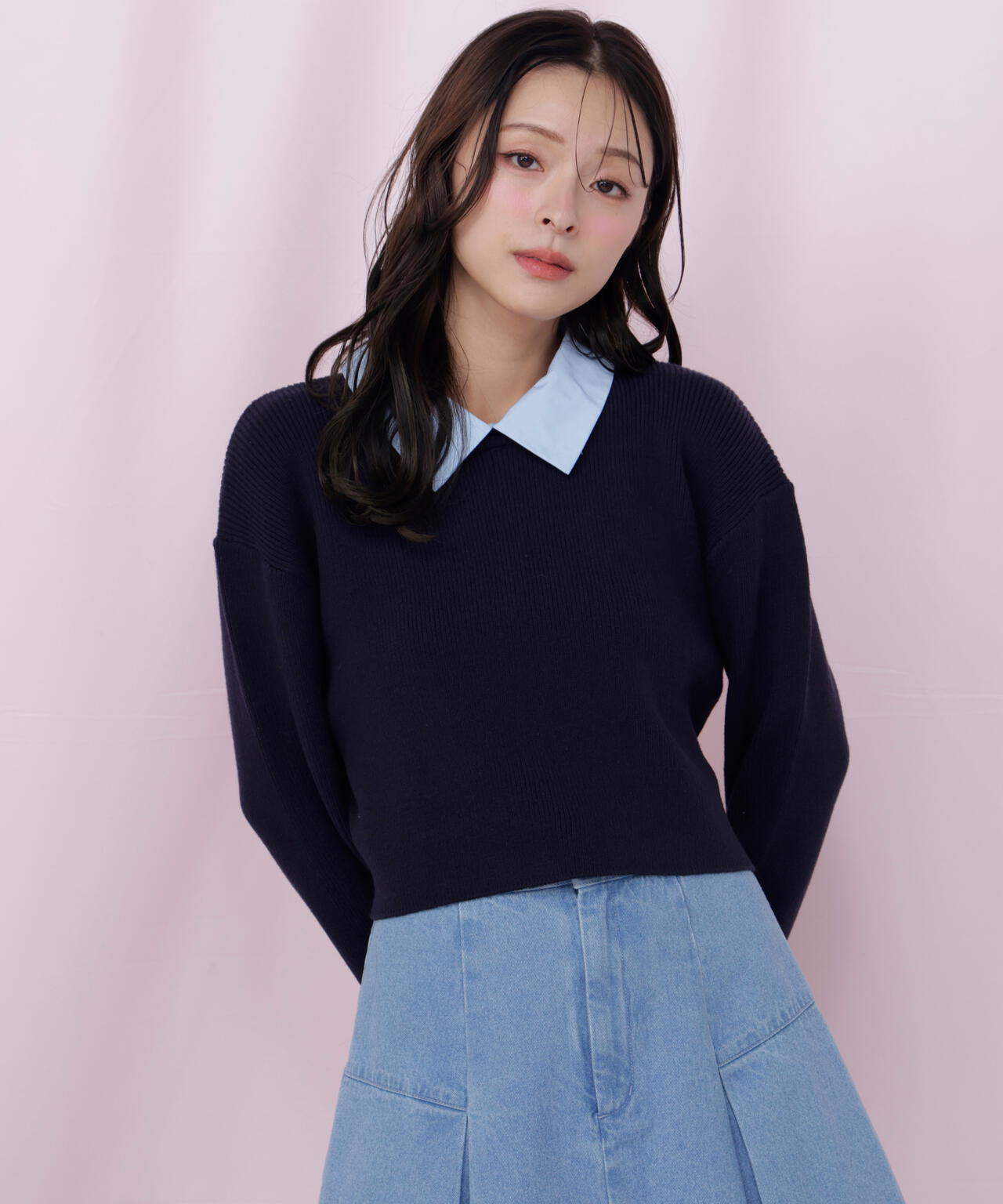 衿付きクロップドゆるニット