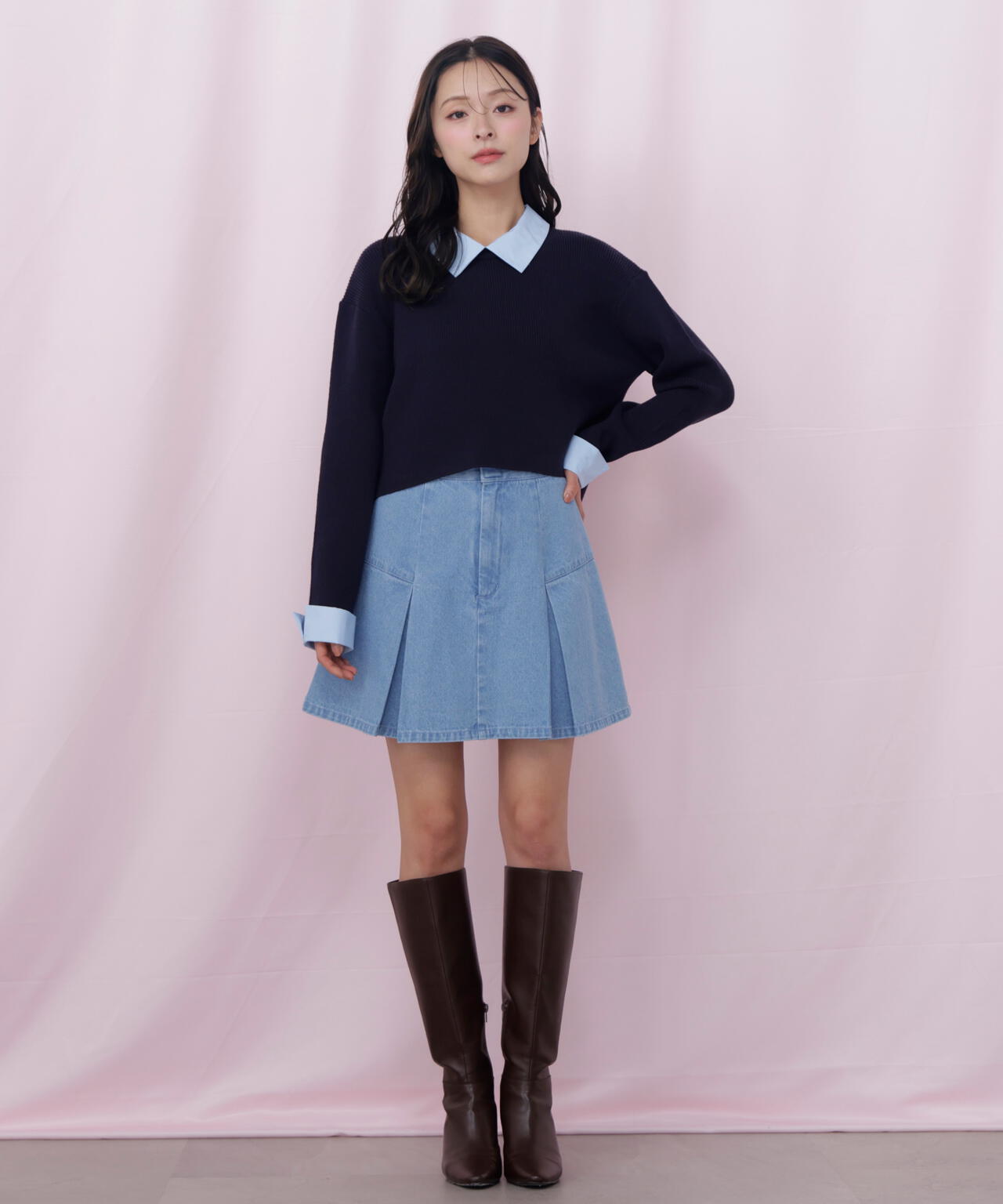 衿付きクロップドゆるニット