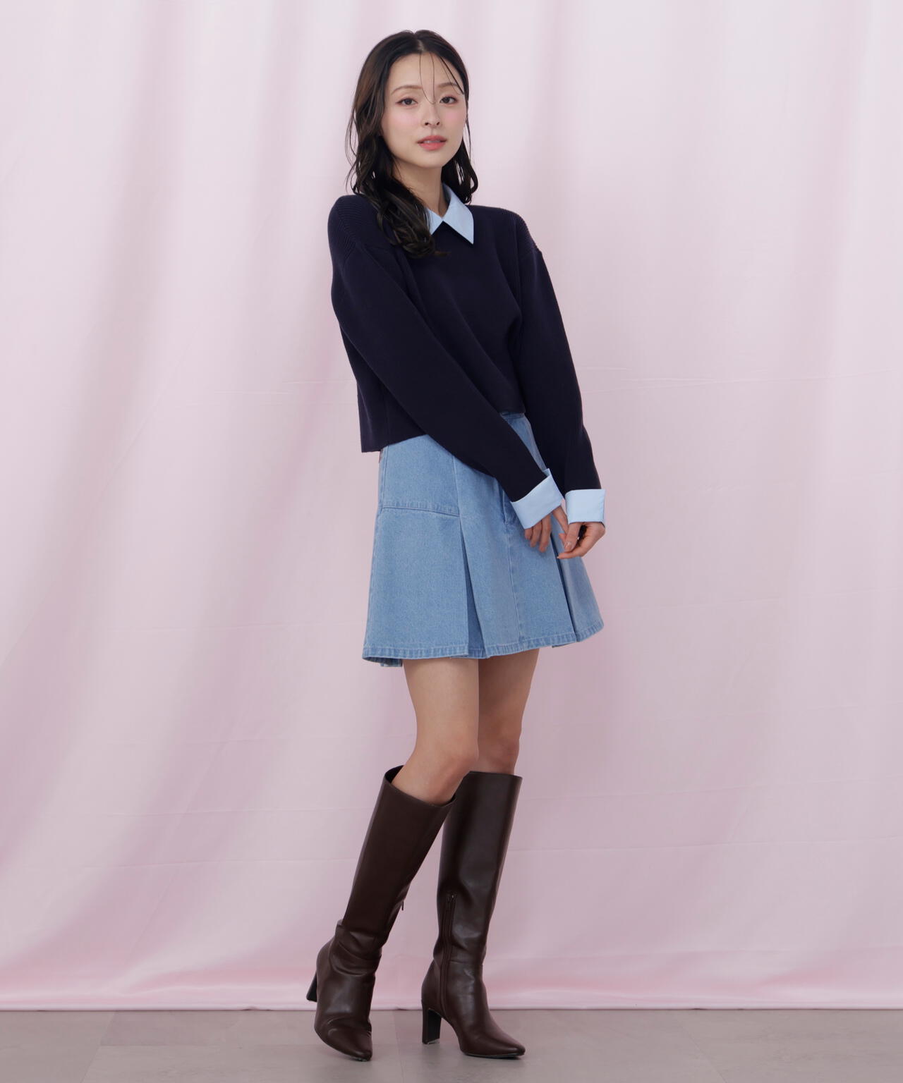 衿付きクロップドゆるニット