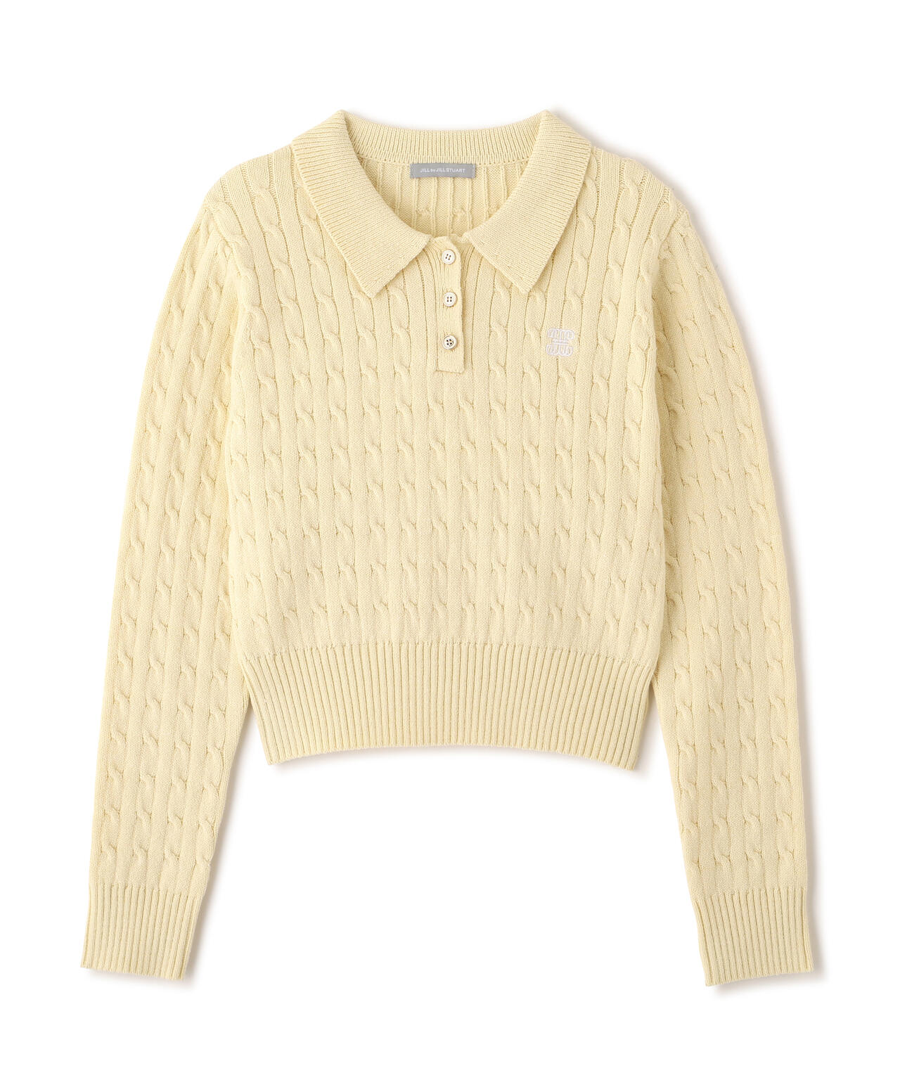 ポロ衿コットンブレンドケーブルニット