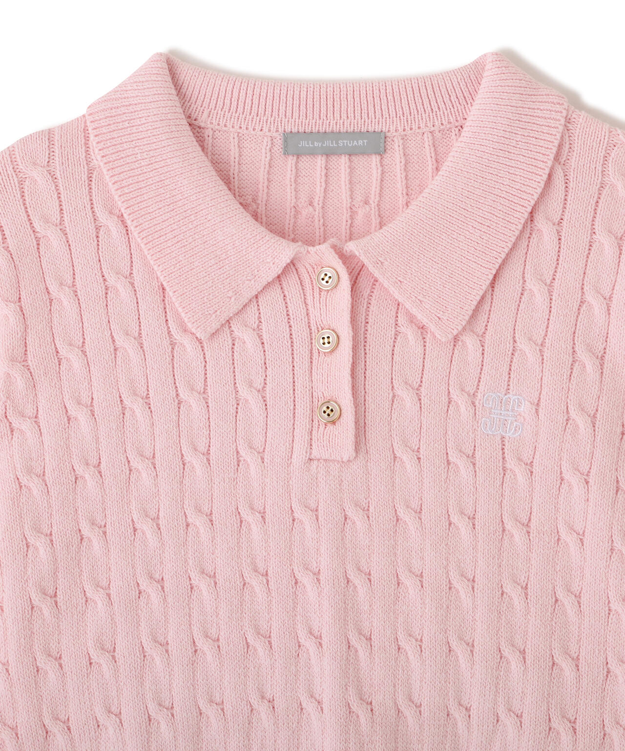 ポロ衿コットンブレンドケーブルニット