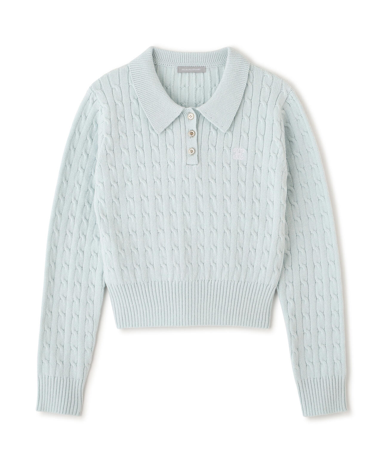 ポロ衿コットンブレンドケーブルニット