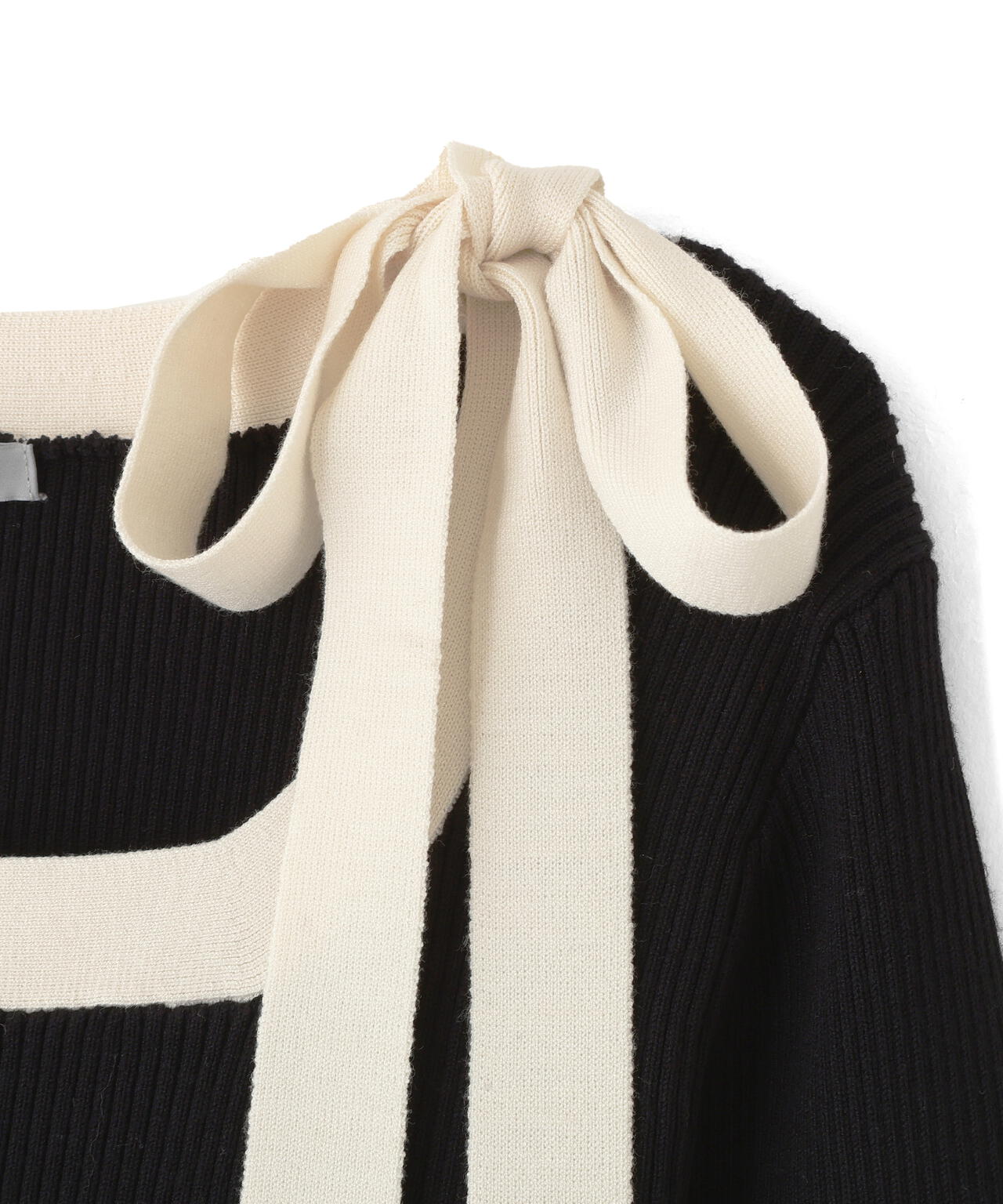 肩リボン配色ニット