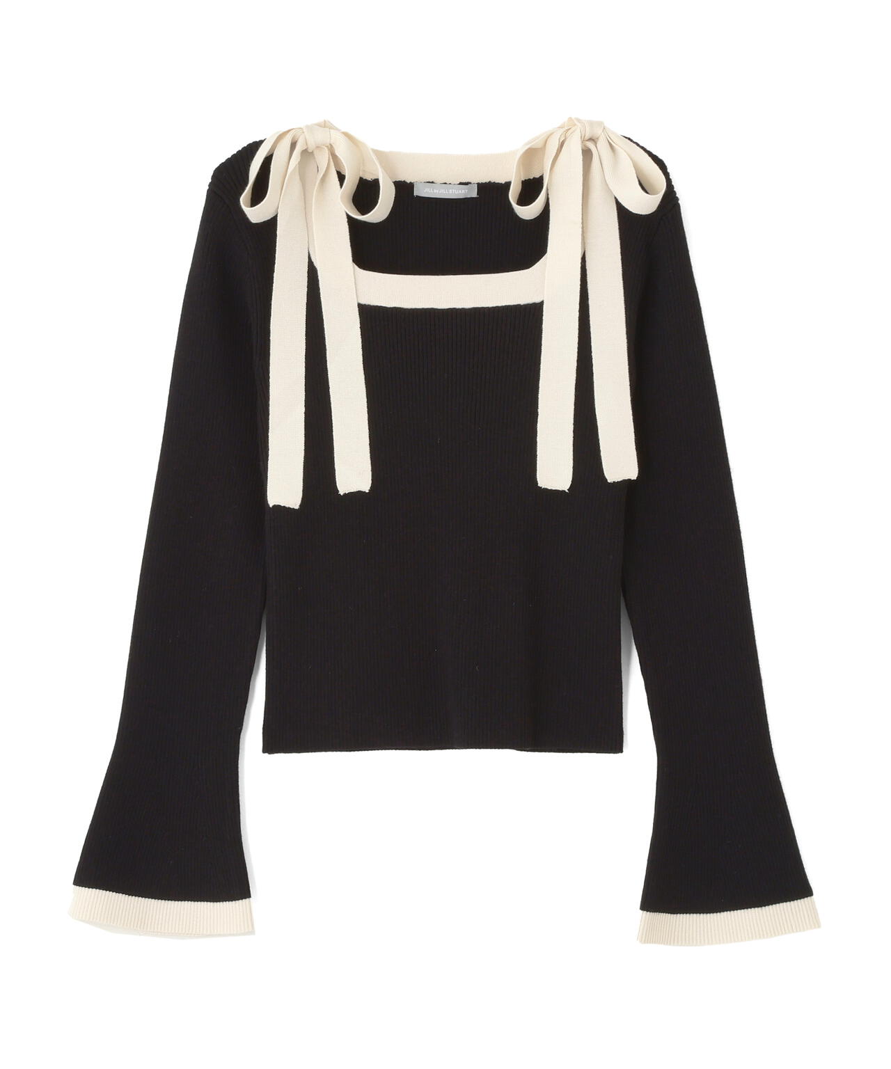 肩リボン配色ニット