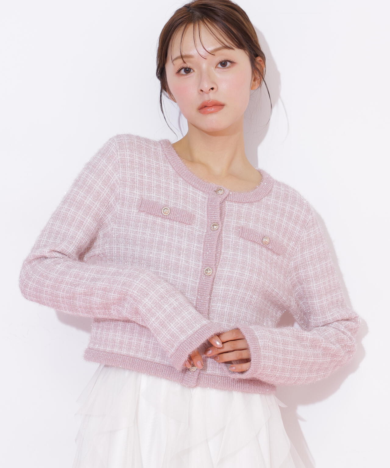 ラメツィードニットジャケット