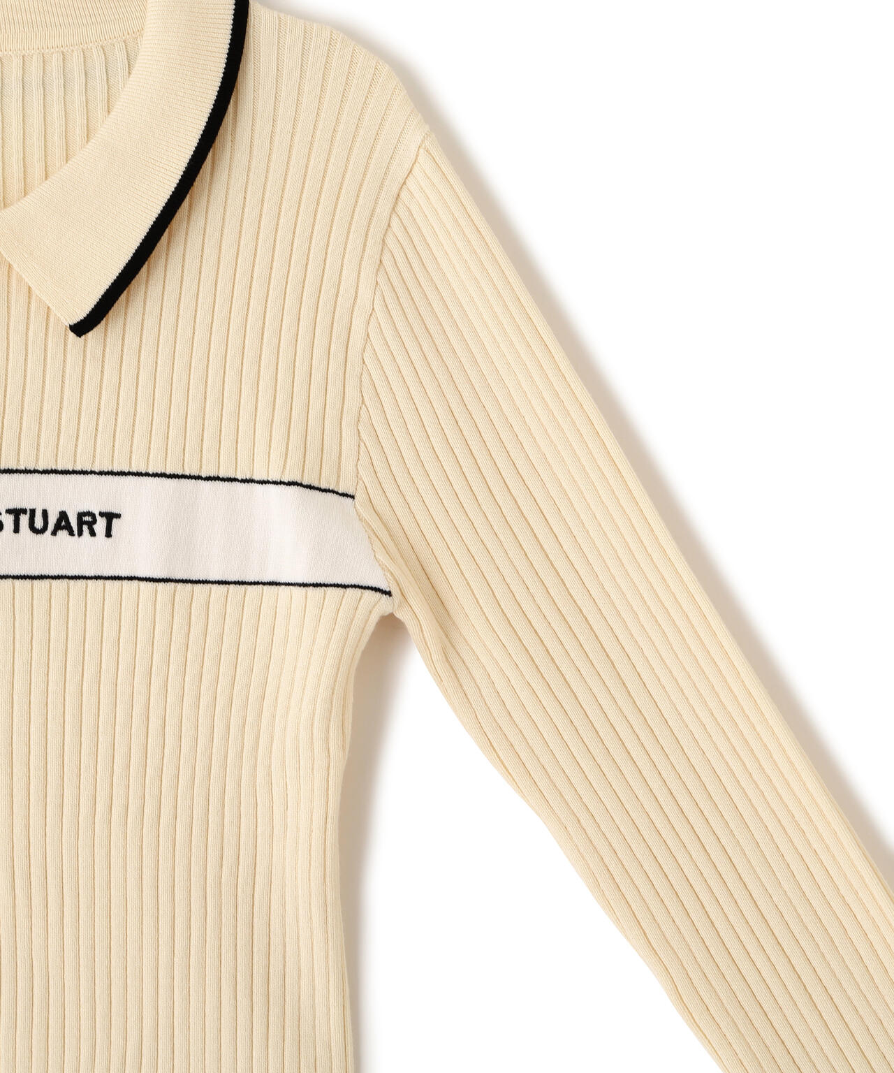 ポロ襟配色ラインリブニット