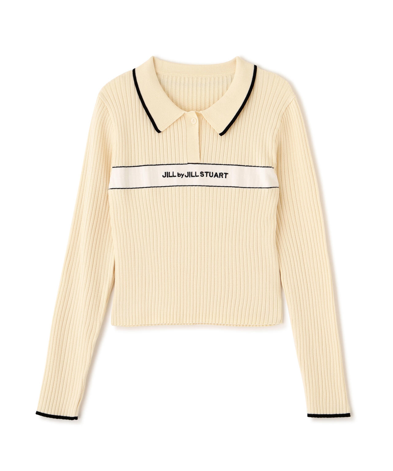 ポロ襟配色ラインリブニット