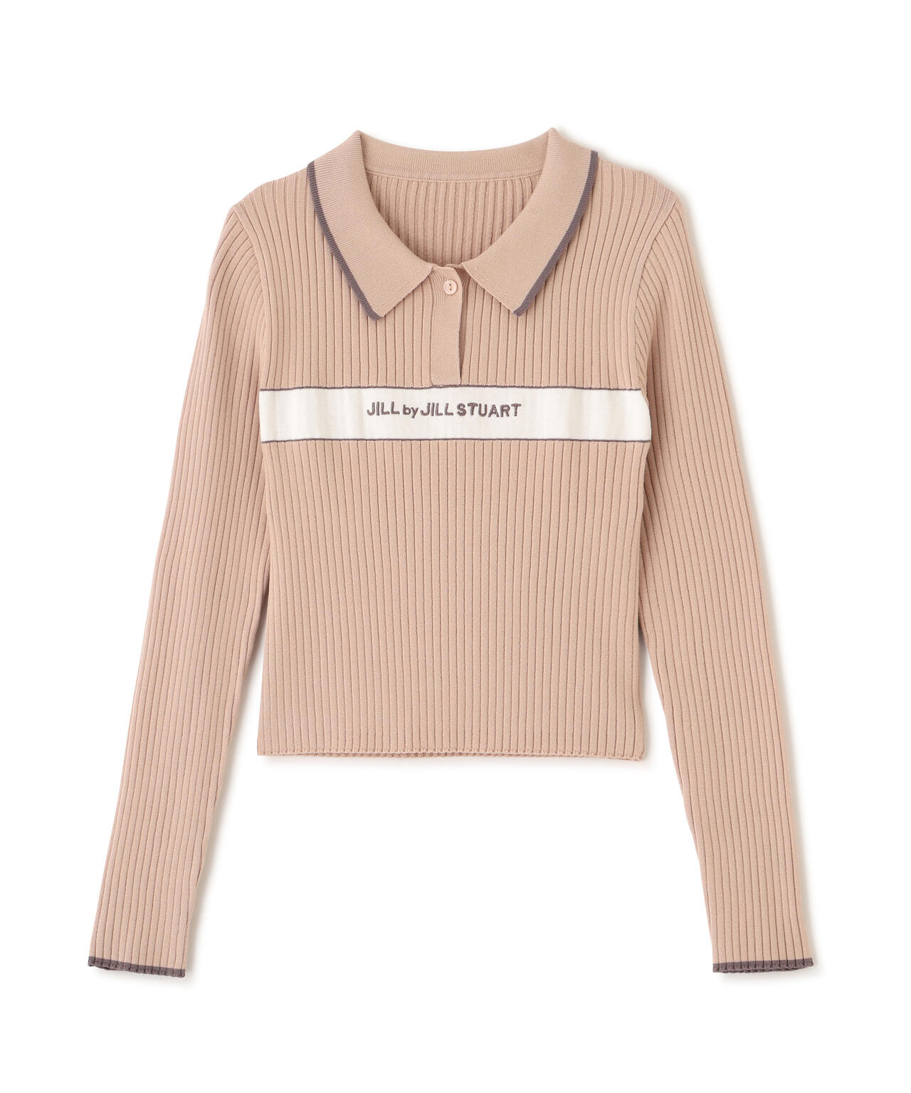 ポロ襟配色ラインリブニット