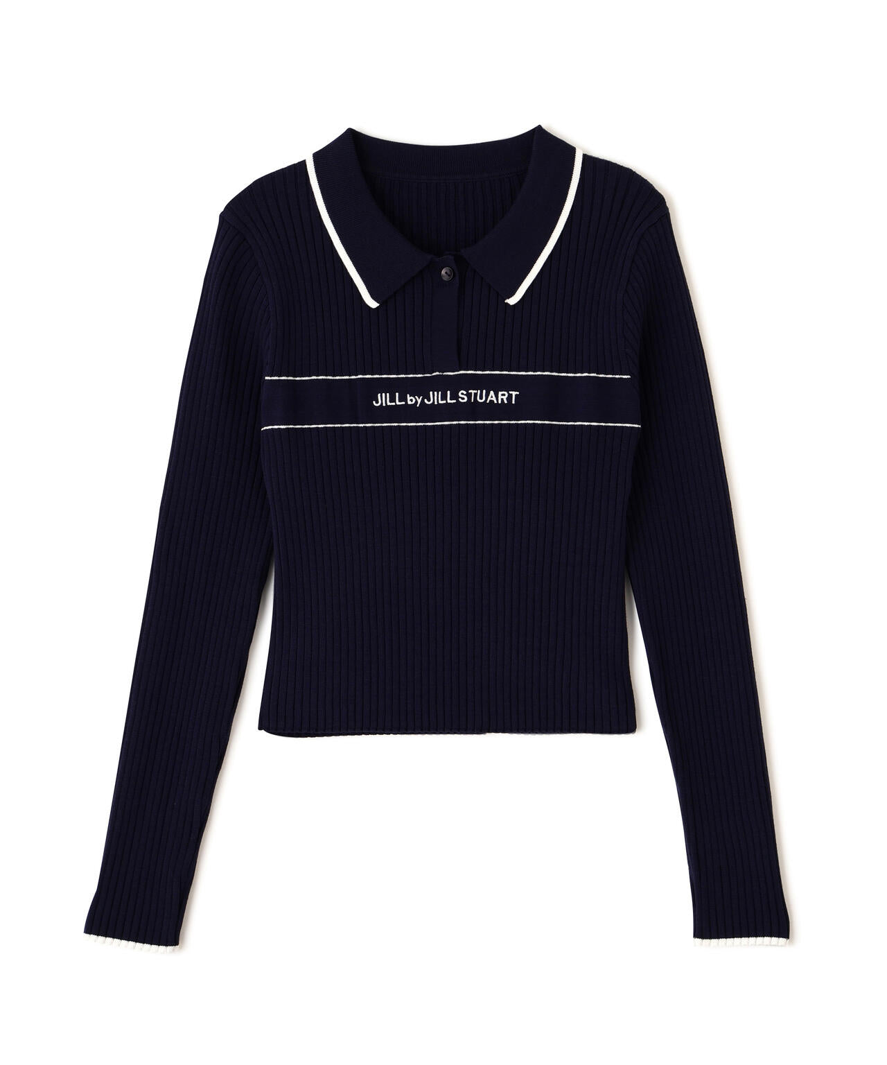 ポロ襟配色ラインリブニット