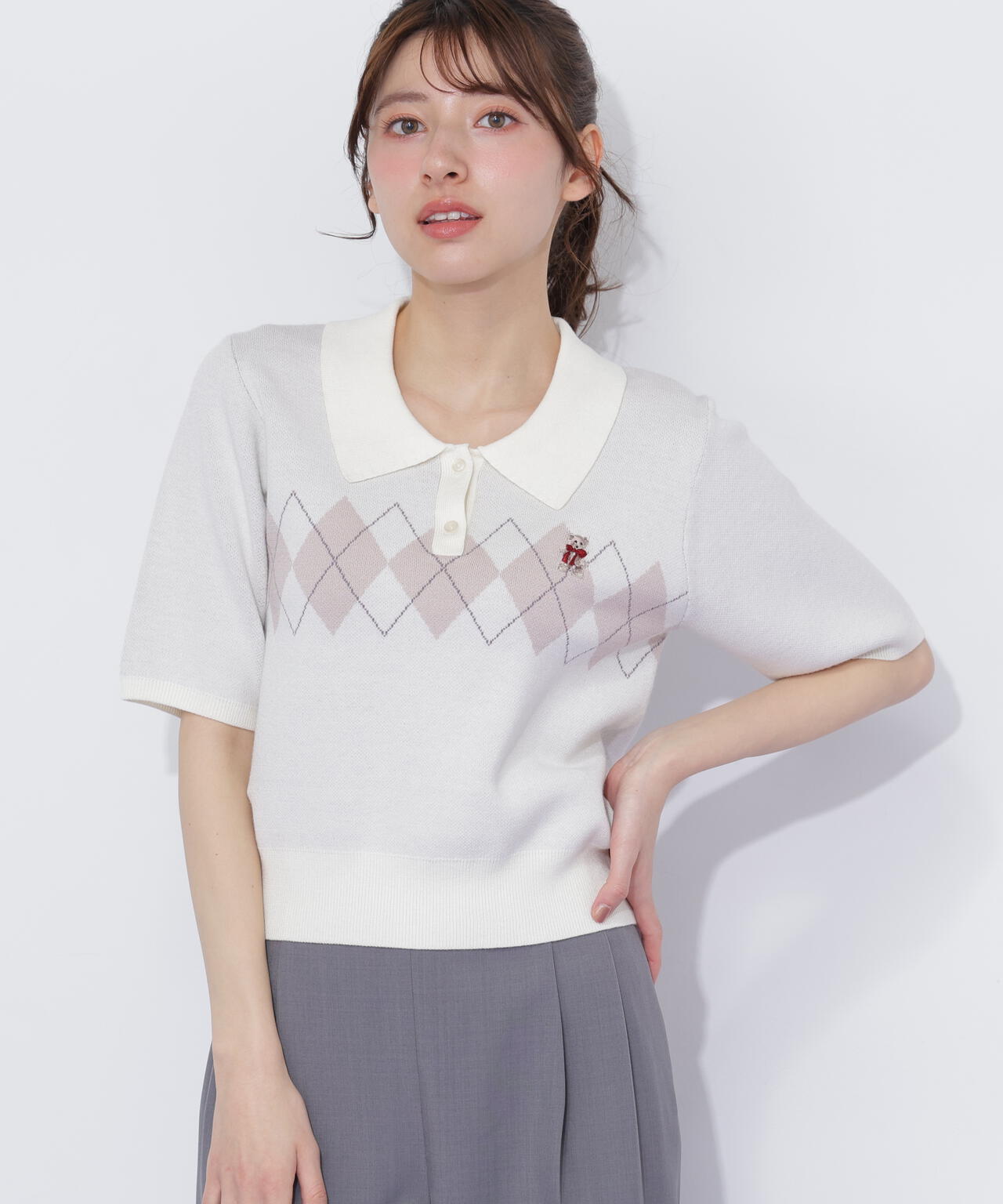 ＜ＢＥＡＲシリーズ＞ポロ襟アーガイルニット