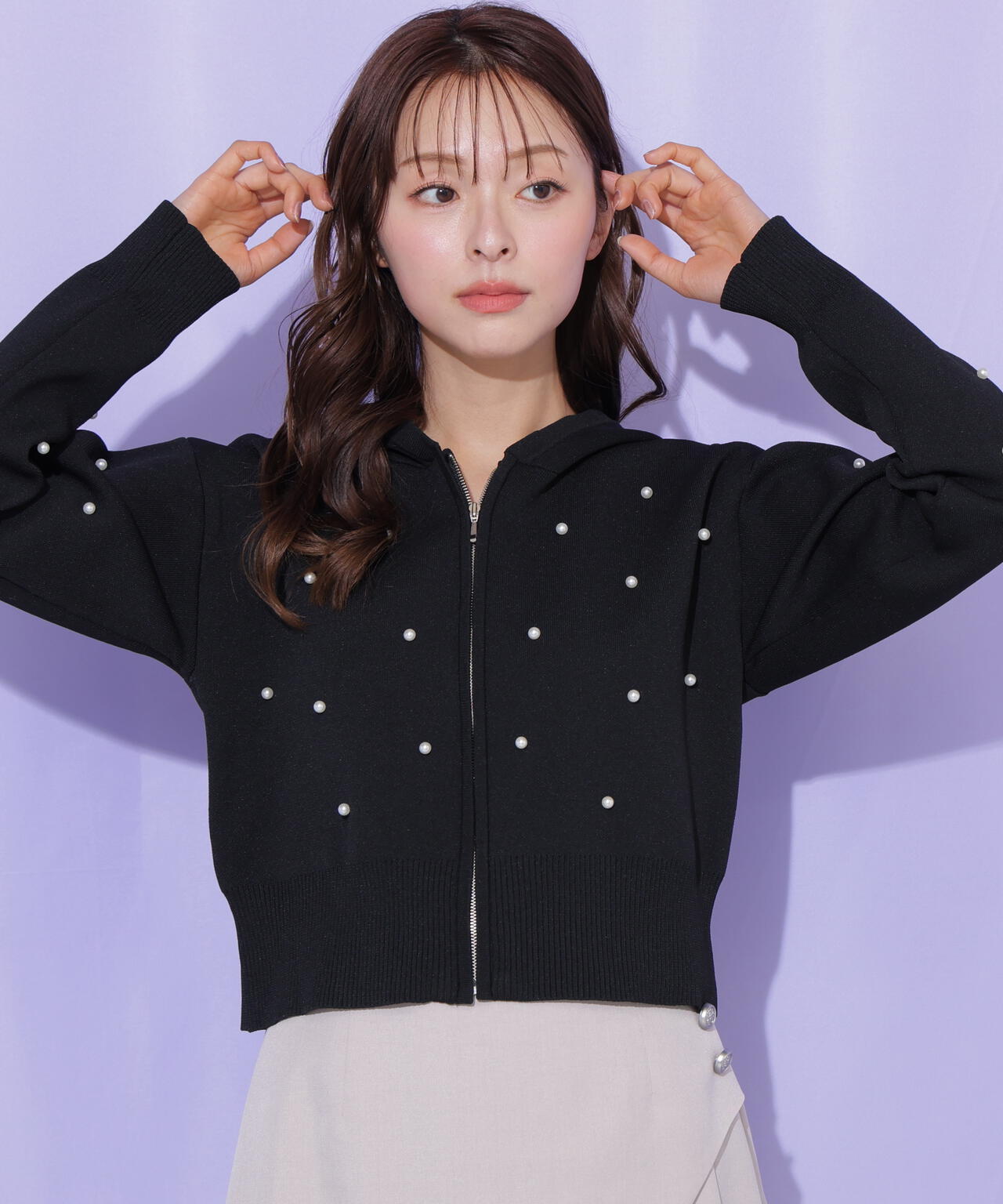 ランダムパールニットフーディー