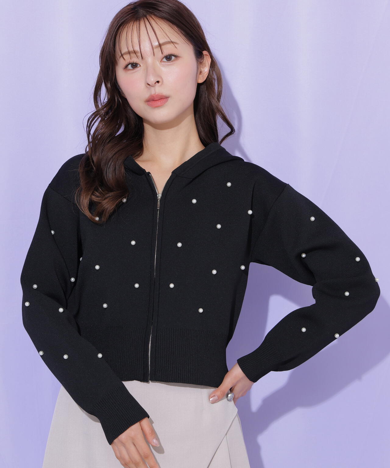 ランダムパールニットフーディー