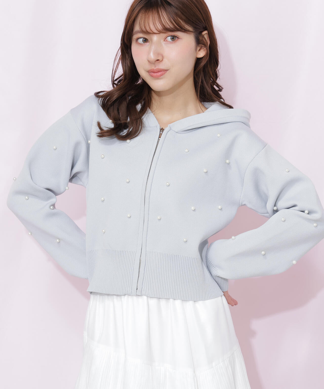 ランダムパールニットフーディー