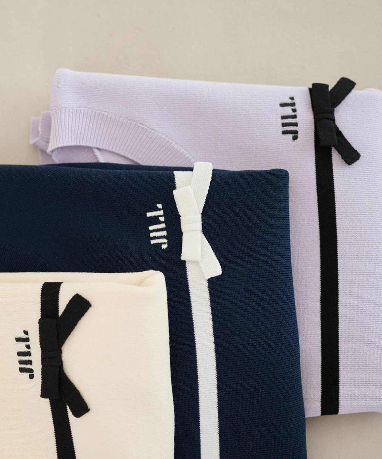 ラインリボン半袖ニット