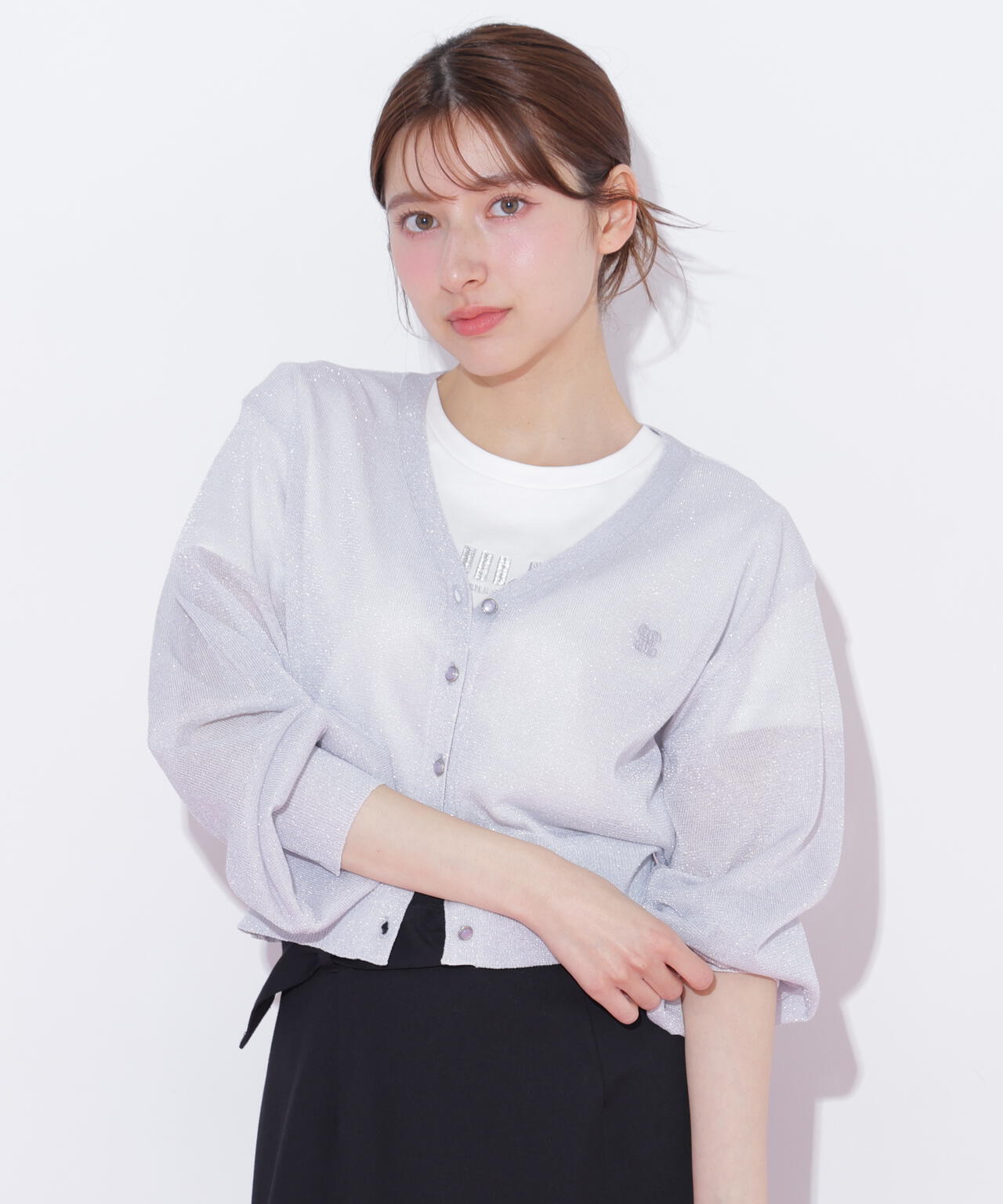G2511.12*ジルスチュアート☆カシュクール☆カーディガン☆2点☆黒☆白☆M JILL by JILL STUART（ジルバイジルスチュアート） カーディガン