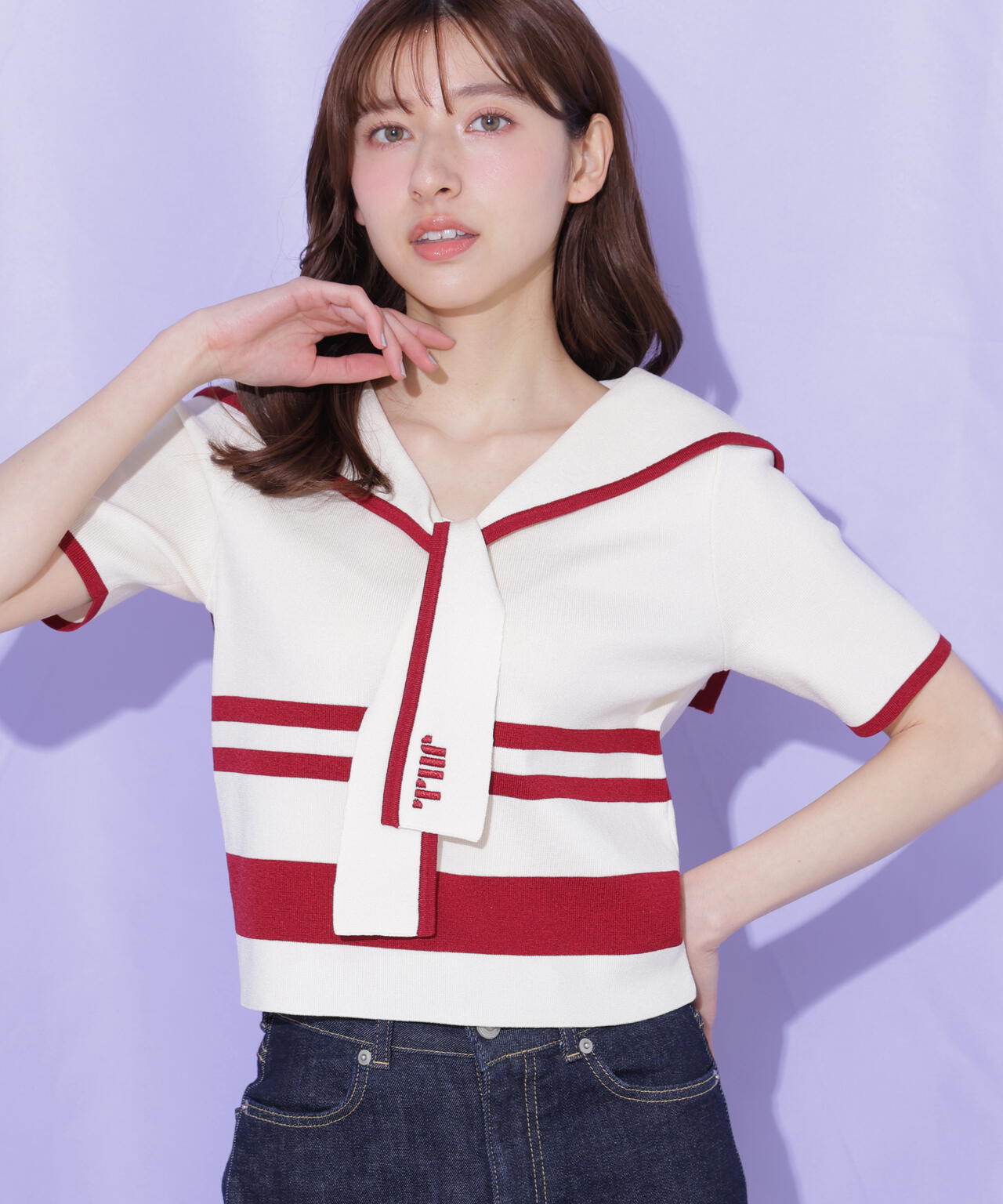 配色ビッグカラーニット