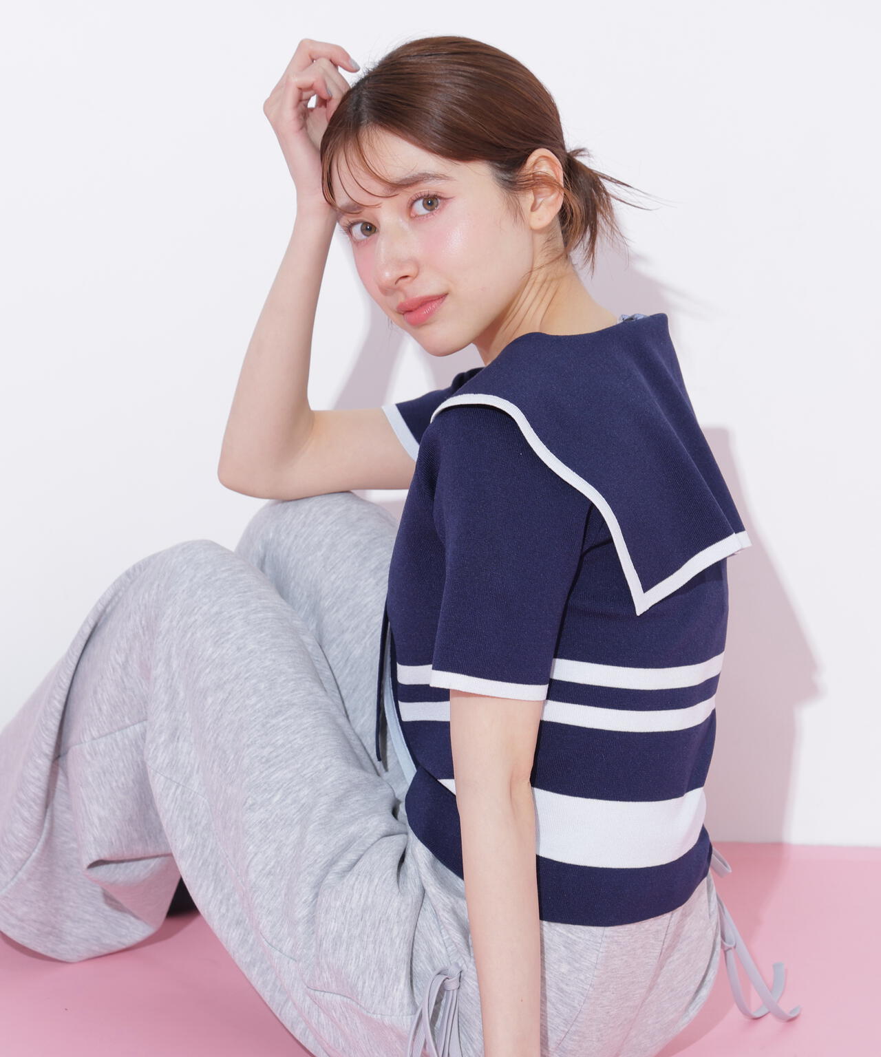 配色ビッグカラーニット