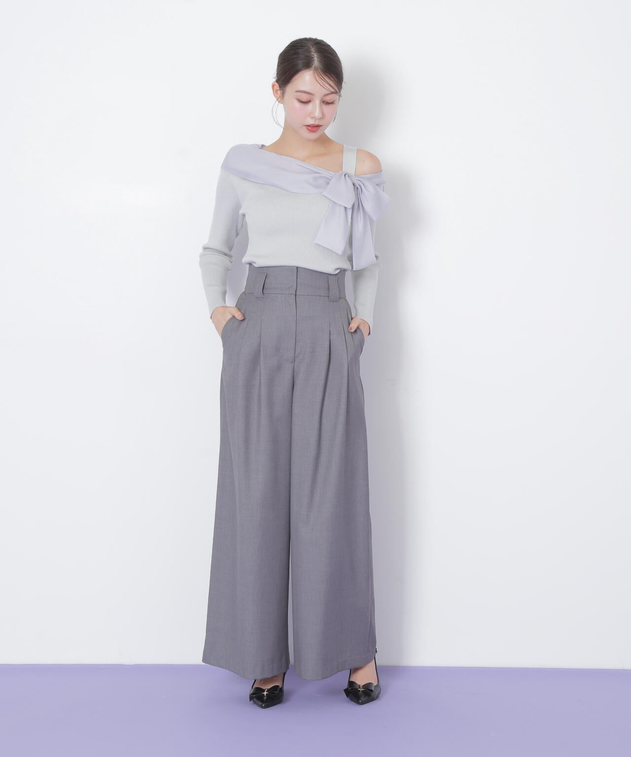 アシメリボンニット