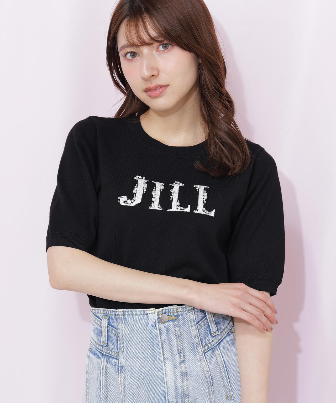 半袖ロゴジャカードビジューニット | JILL by JILL STUART（ジル バイ
