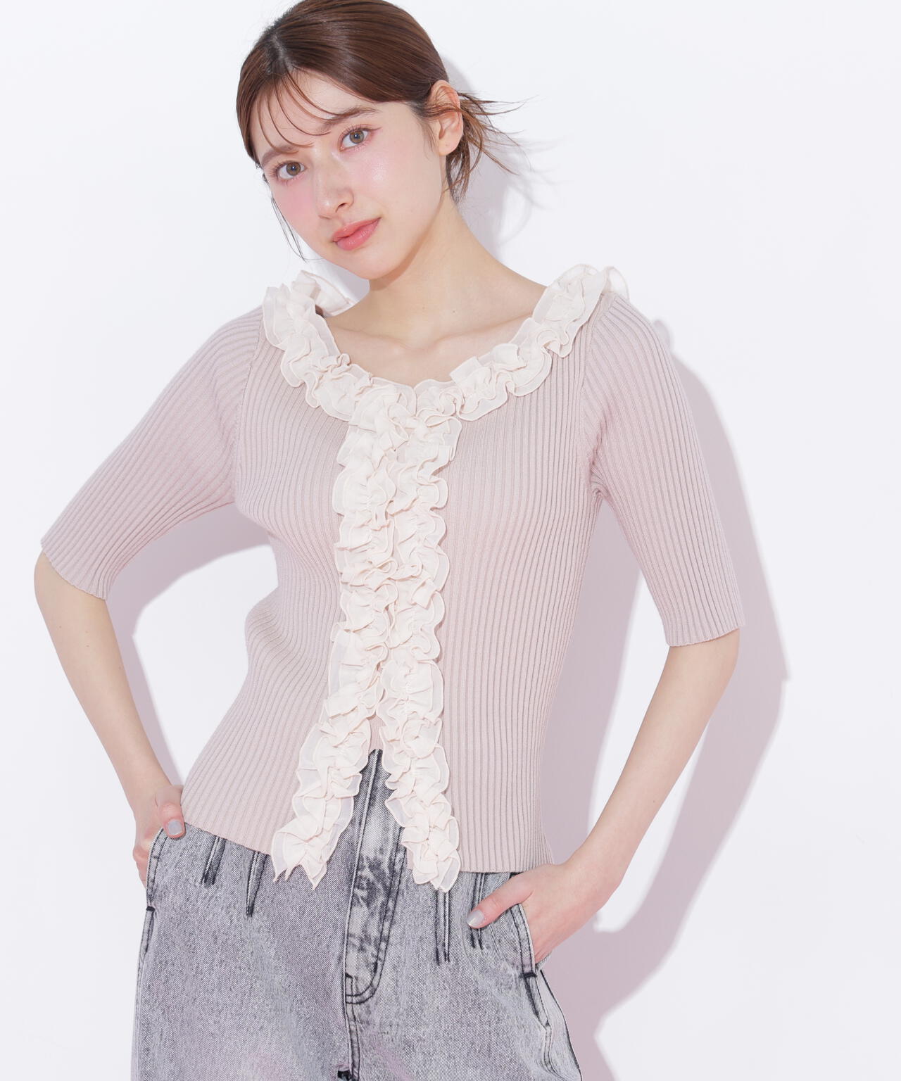 フリルトリムニット半袖