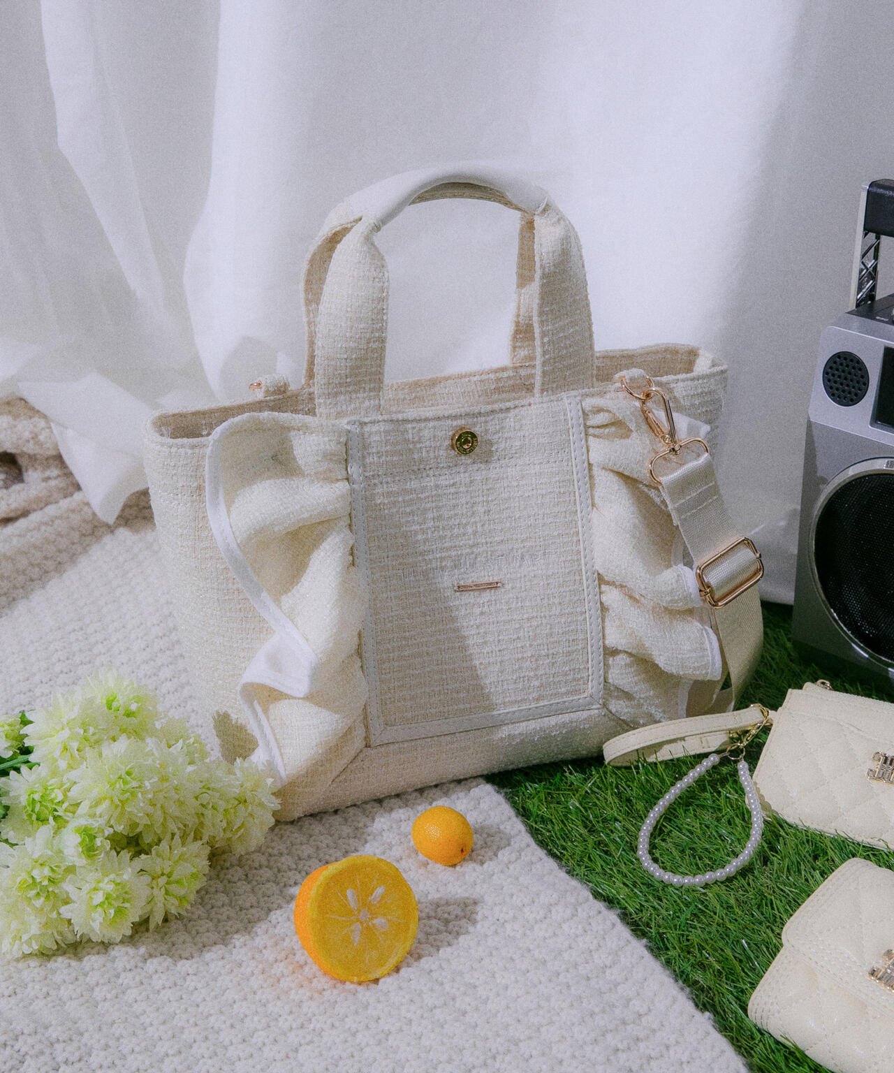 パステルツイードフレームフリルトートバッグ | JILL by JILL STUART