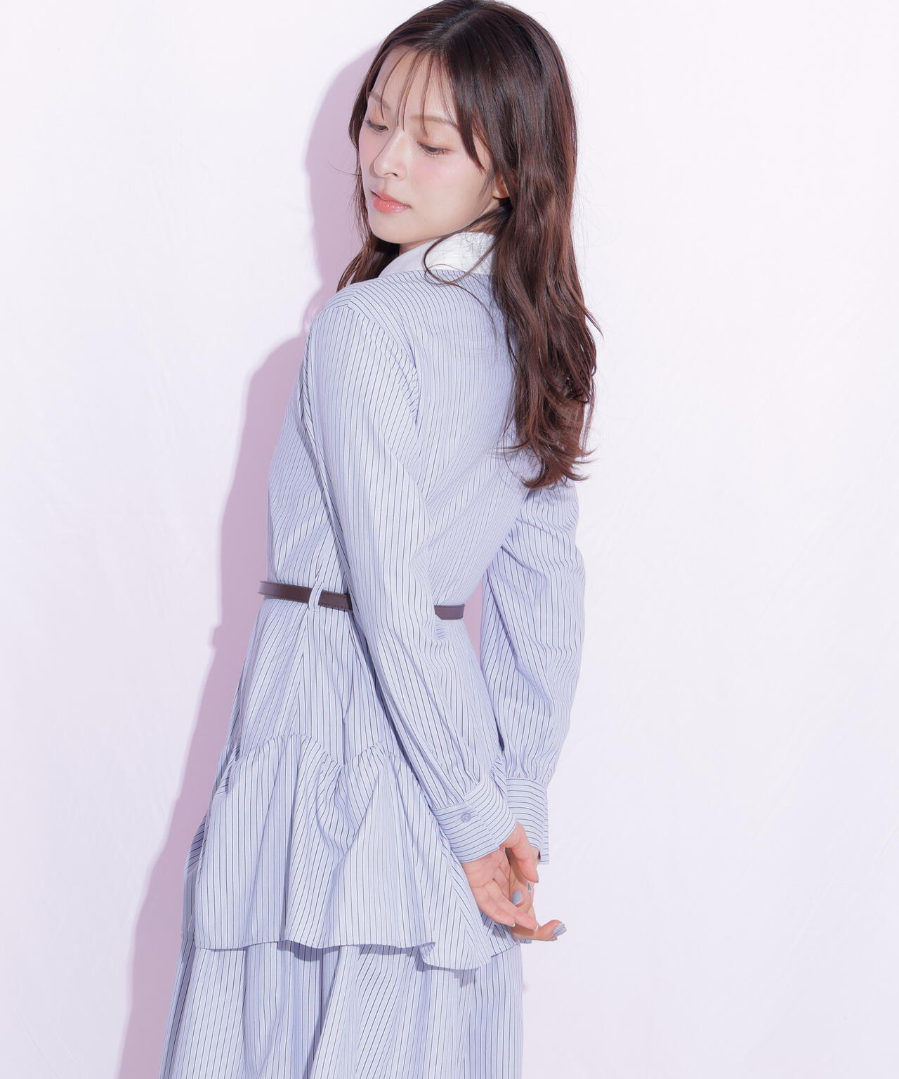 ベルト付きミニシャツワンピース