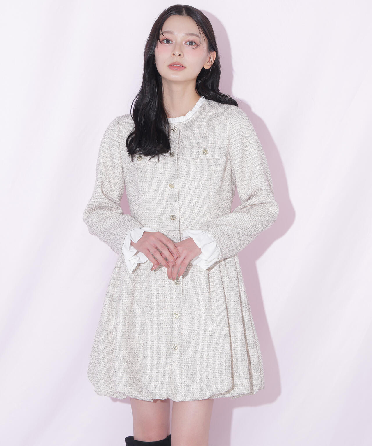 ツイードバルーンミニワンピース