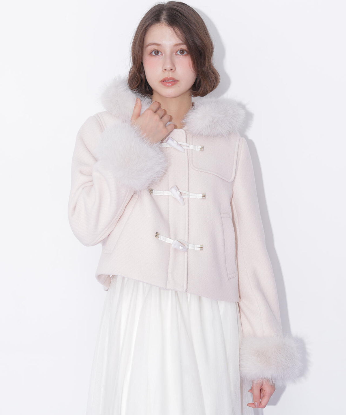 フェイクファー付きショートダッフルコート