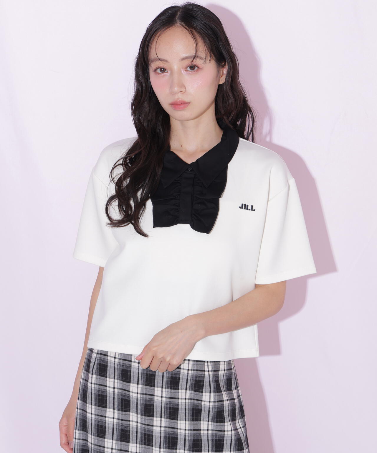 JILL by JILL STUART 黒/白ドット フリルロングスカート フリルポロカットソー | JILL by JILL STUART（ジル バイ ジル