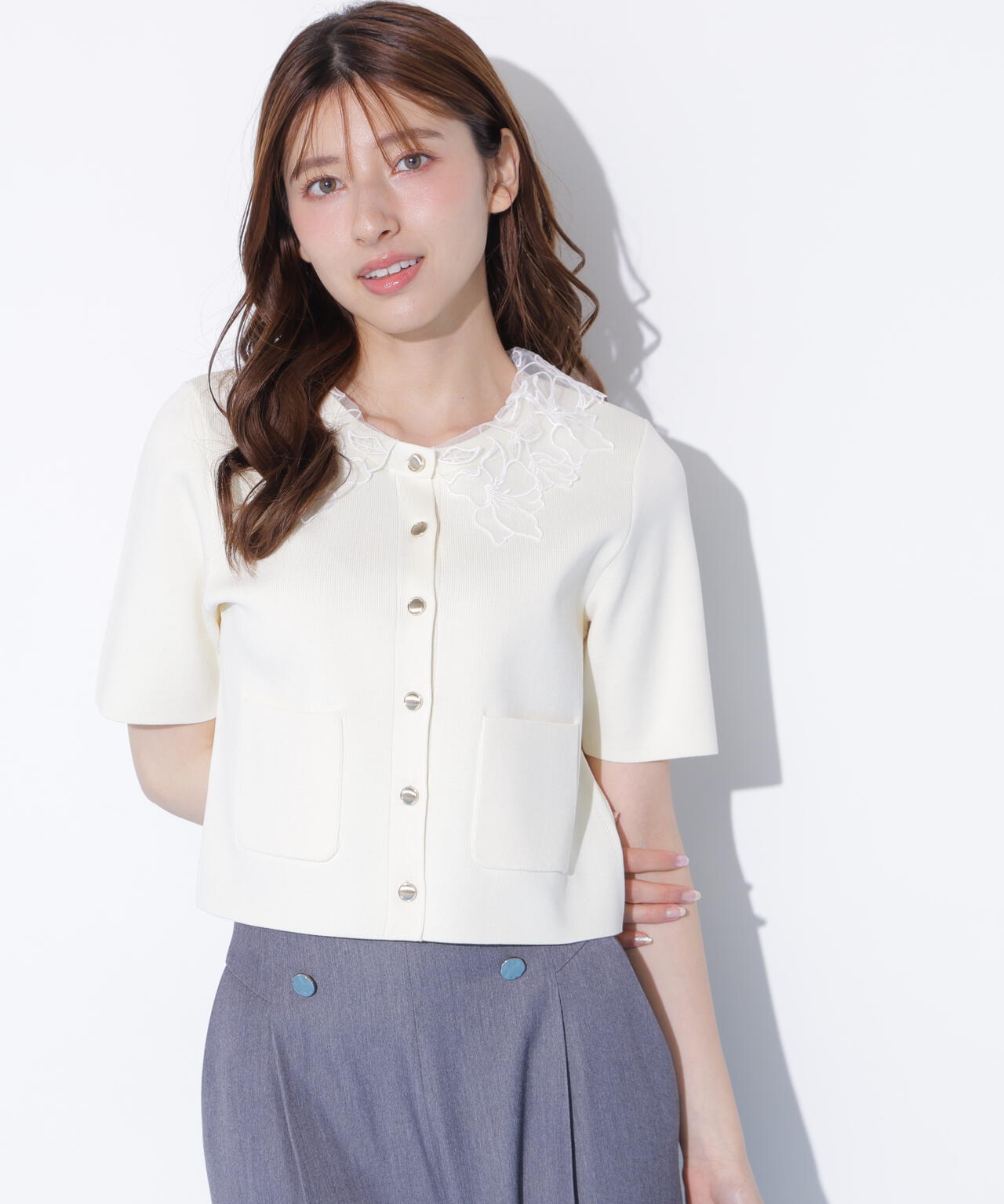 レース襟半袖ニットジャケット | JILL by JILL STUART（ジル バイ ジル