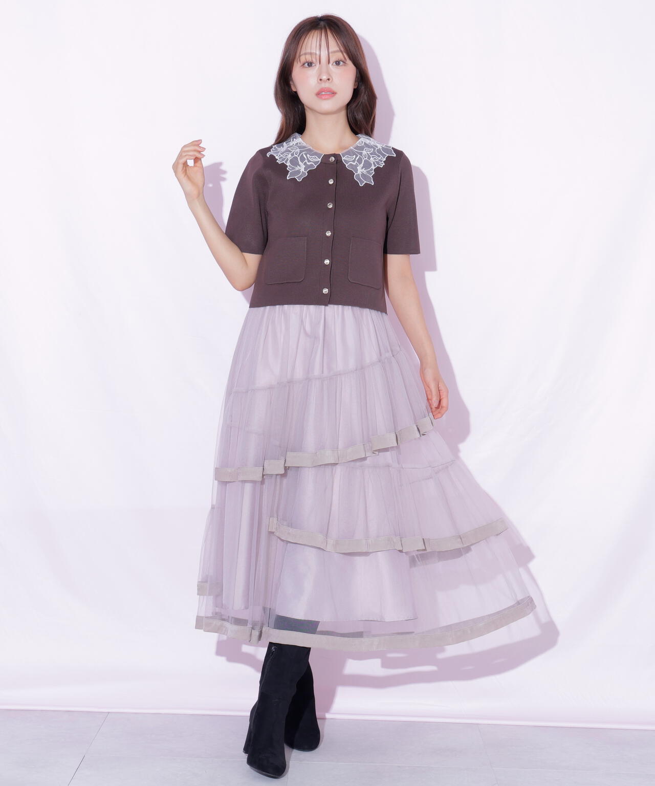 レース襟半袖ニットジャケット | JILL by JILL STUART（ジル バイ ジル