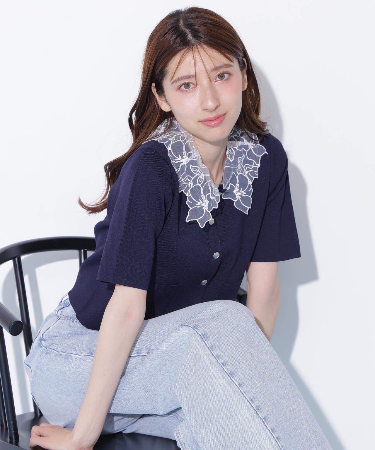レース襟半袖ニットジャケット | JILL by JILL STUART（ジル バイ ジル