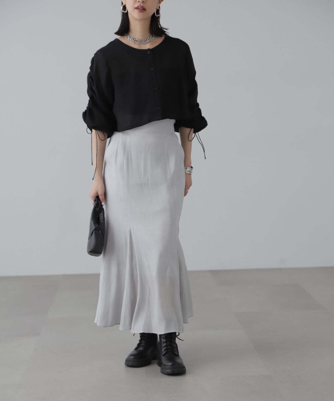 ［グレーカラーWEB限定］袖ドロストギャザーボレロ
