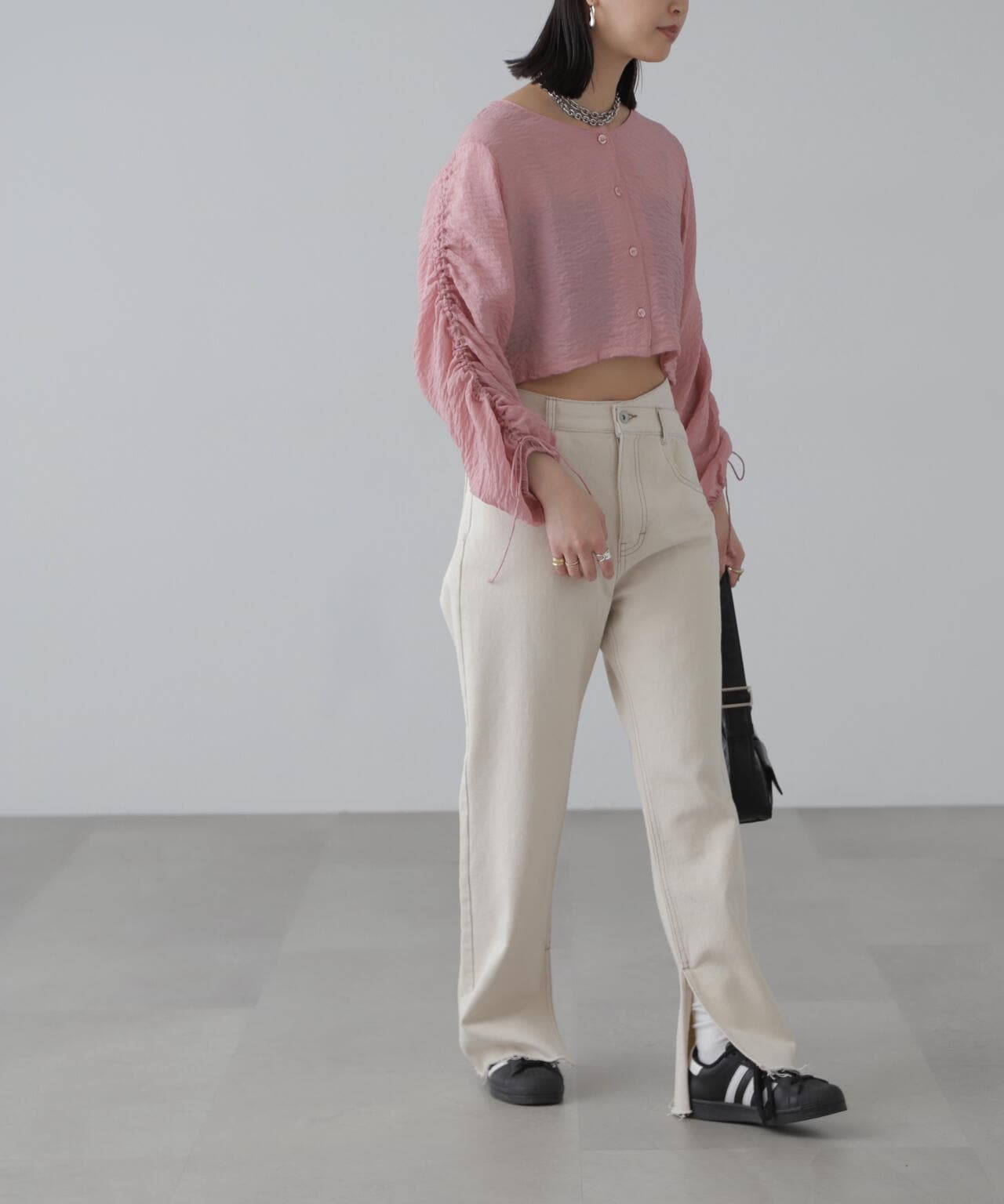 ［グレーカラーWEB限定］袖ドロストギャザーボレロ