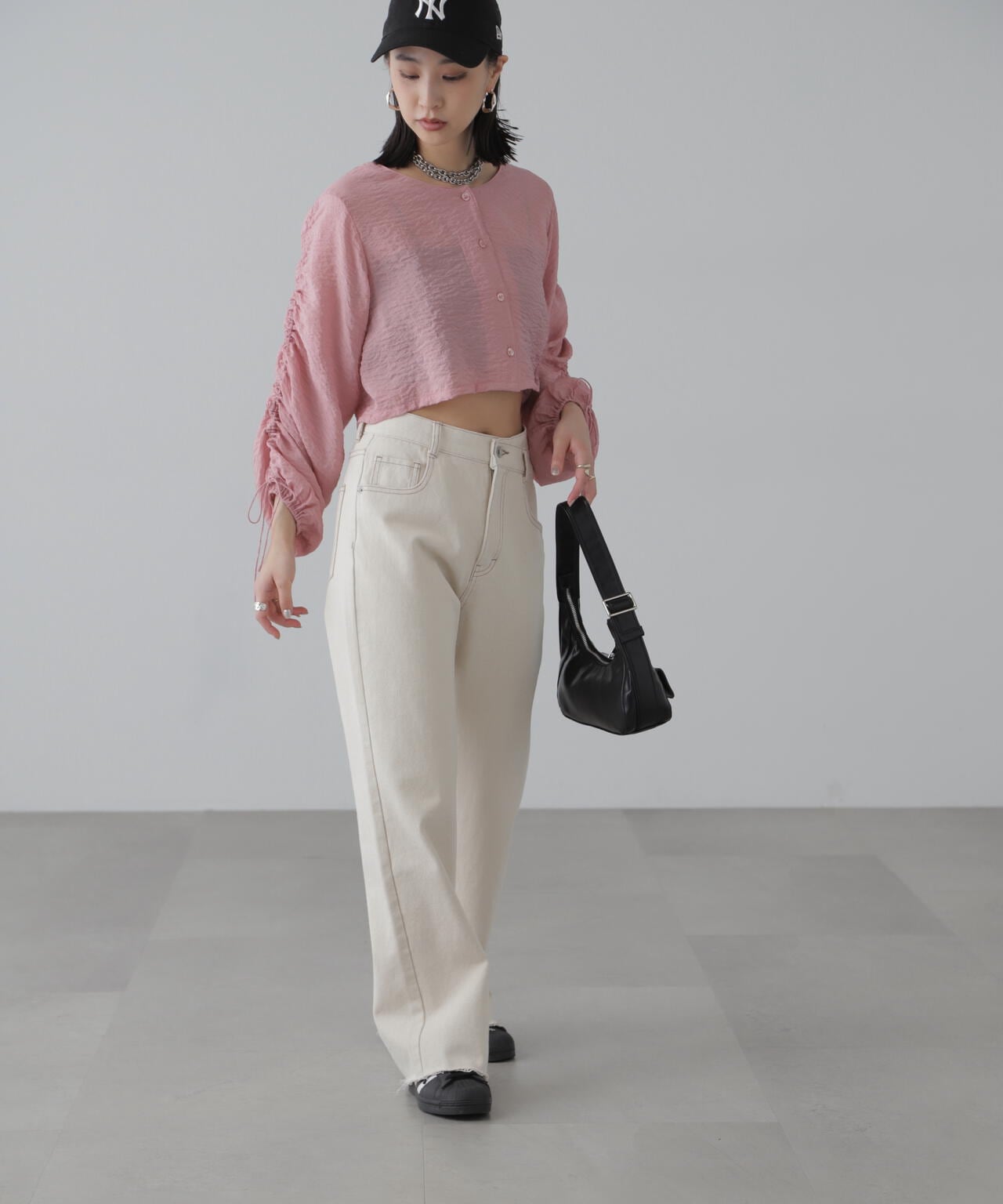 ［グレーカラーWEB限定］袖ドロストギャザーボレロ