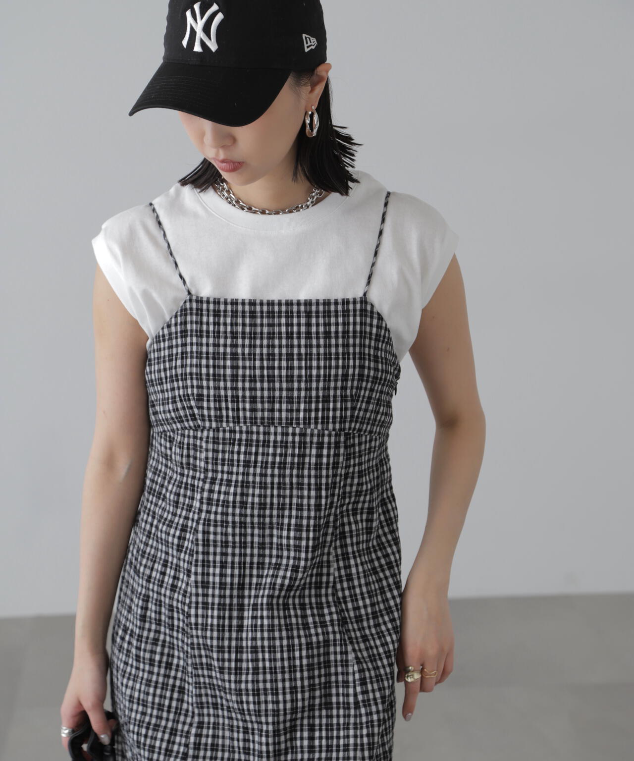 【3サイズ展開XS-M】ぽこぽこチェックマーメイドキャミワンピース【低身長サイズ有】