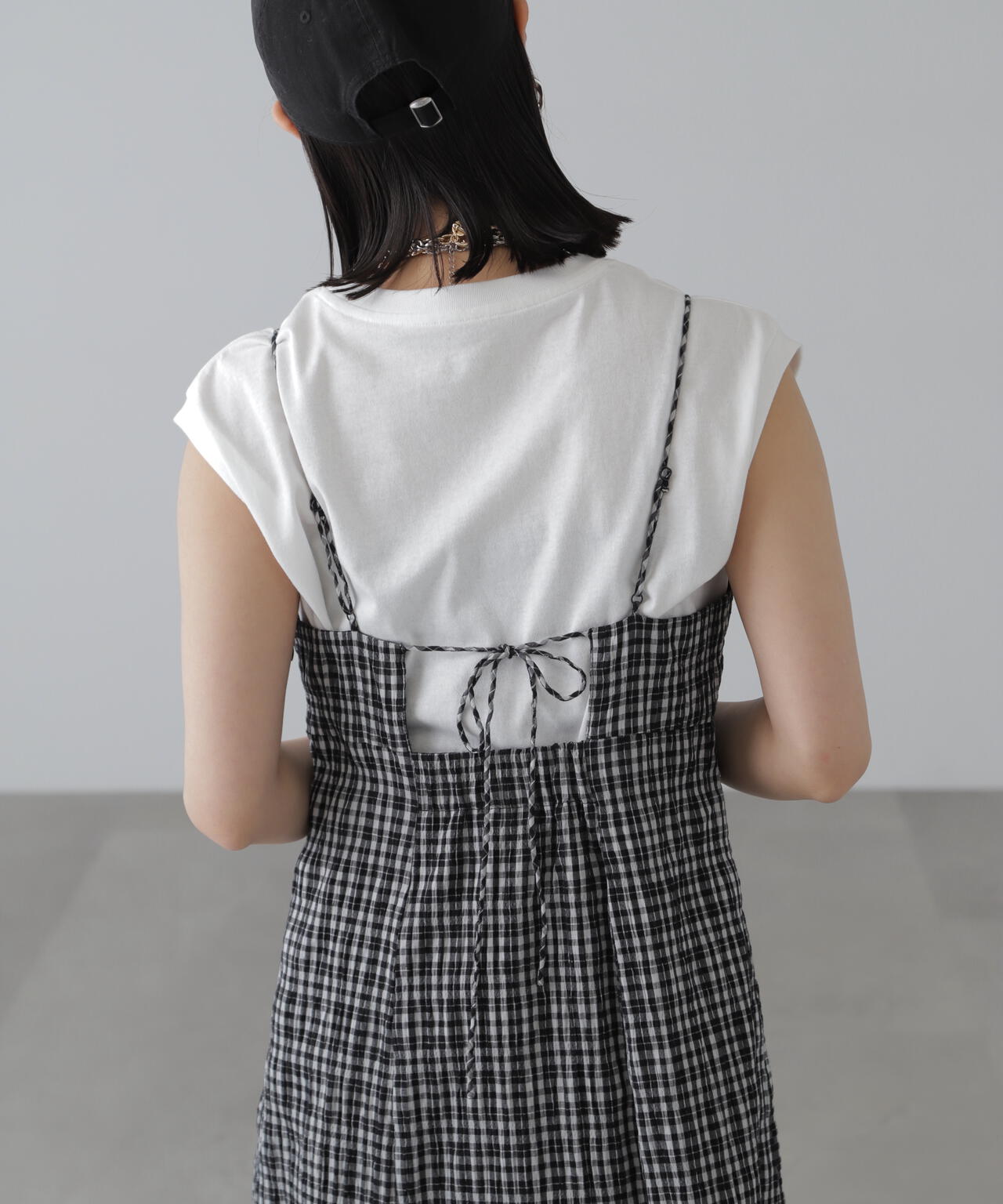 【3サイズ展開XS-M】ぽこぽこチェックマーメイドキャミワンピース【低身長サイズ有】