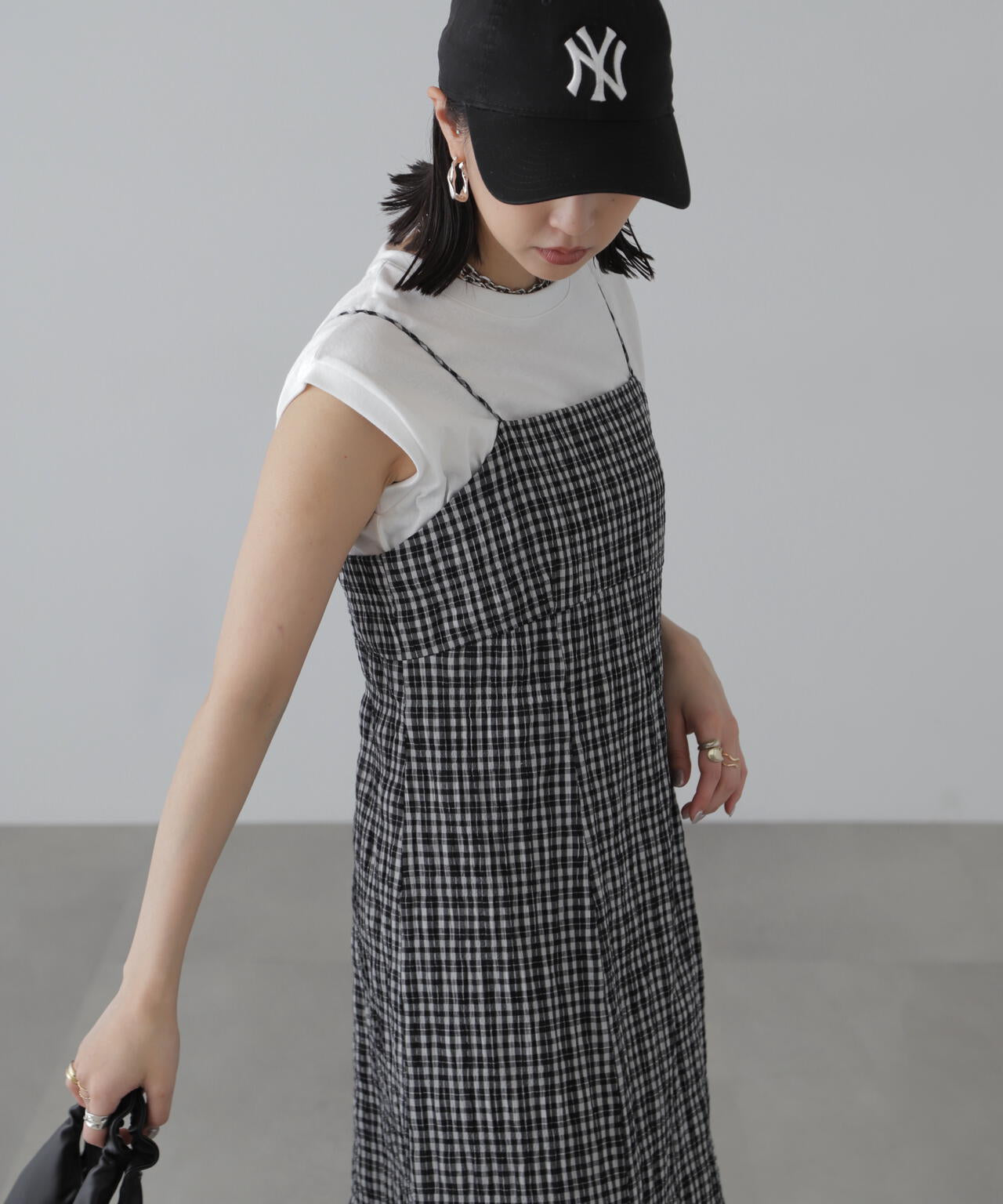 【3サイズ展開XS-M】ぽこぽこチェックマーメイドキャミワンピース【低身長サイズ有】