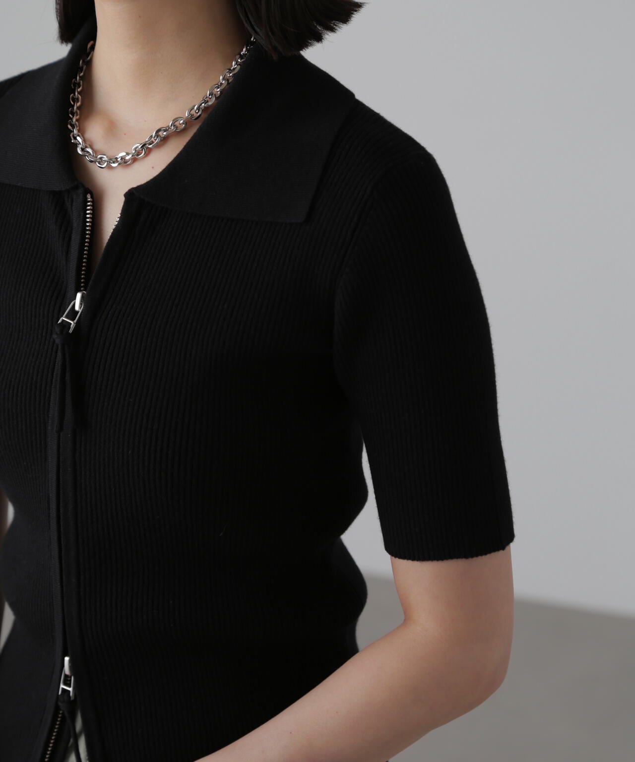 ジップアップ半袖リブニット | FREE'S MART（フリーズマート