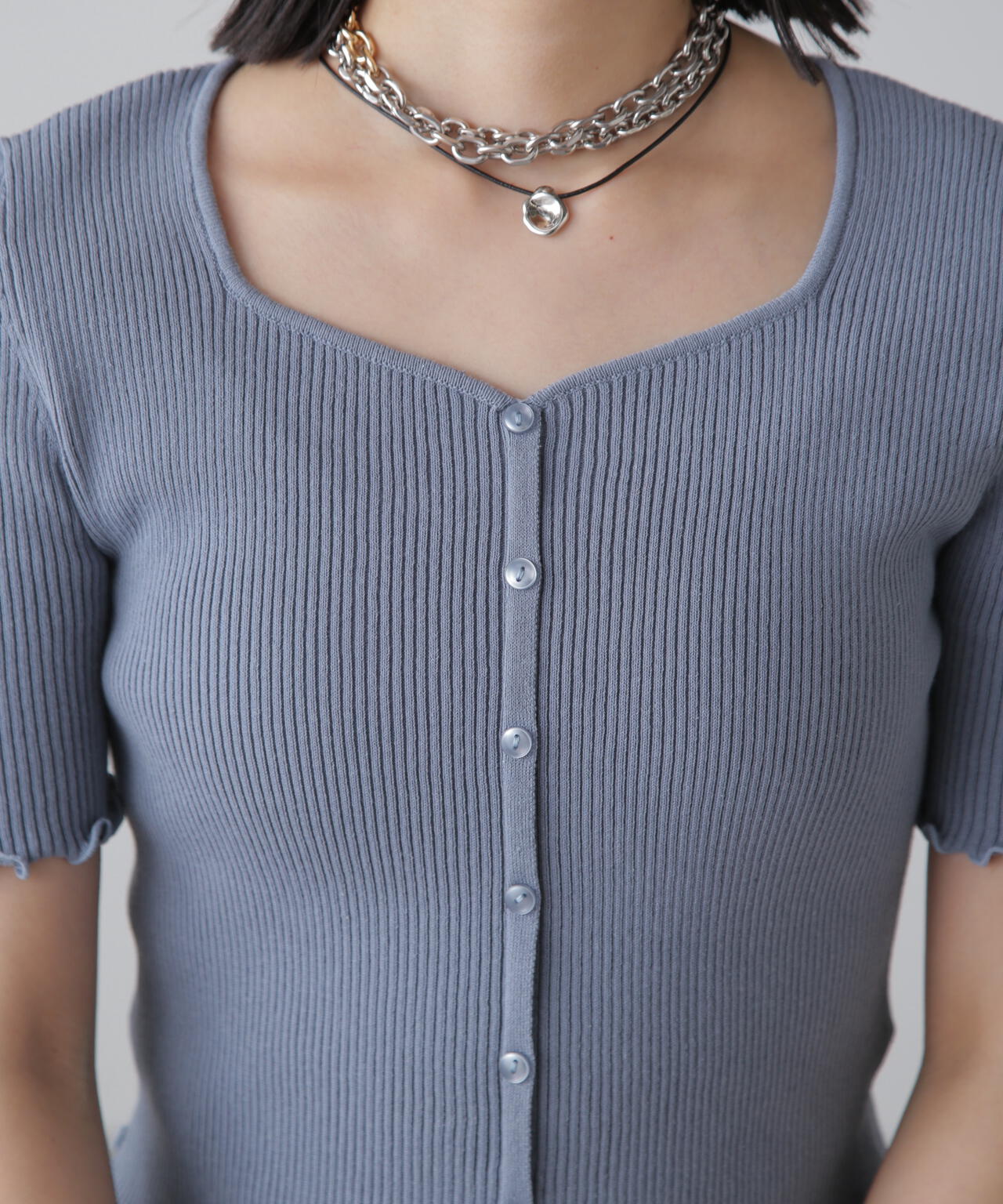 前後2Wayメローフリル半袖ニット