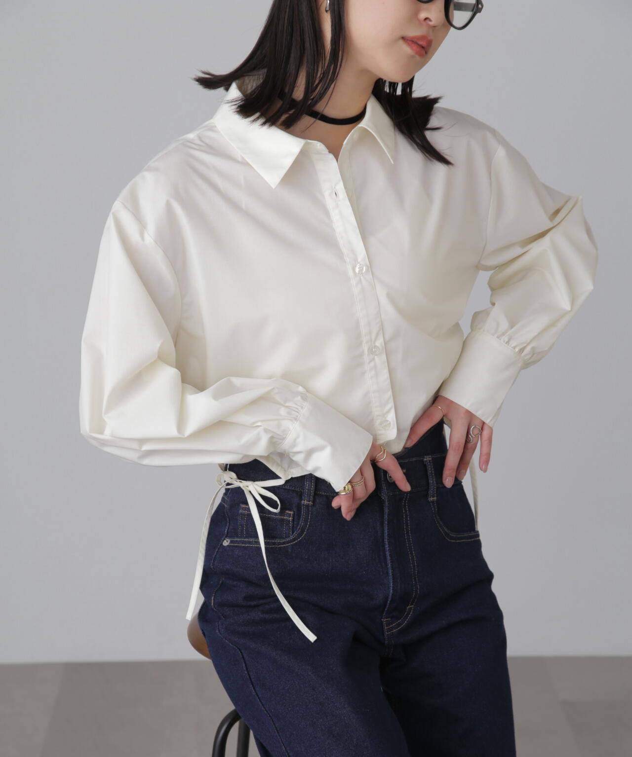 裾ドロストカッティングショート丈シャツ