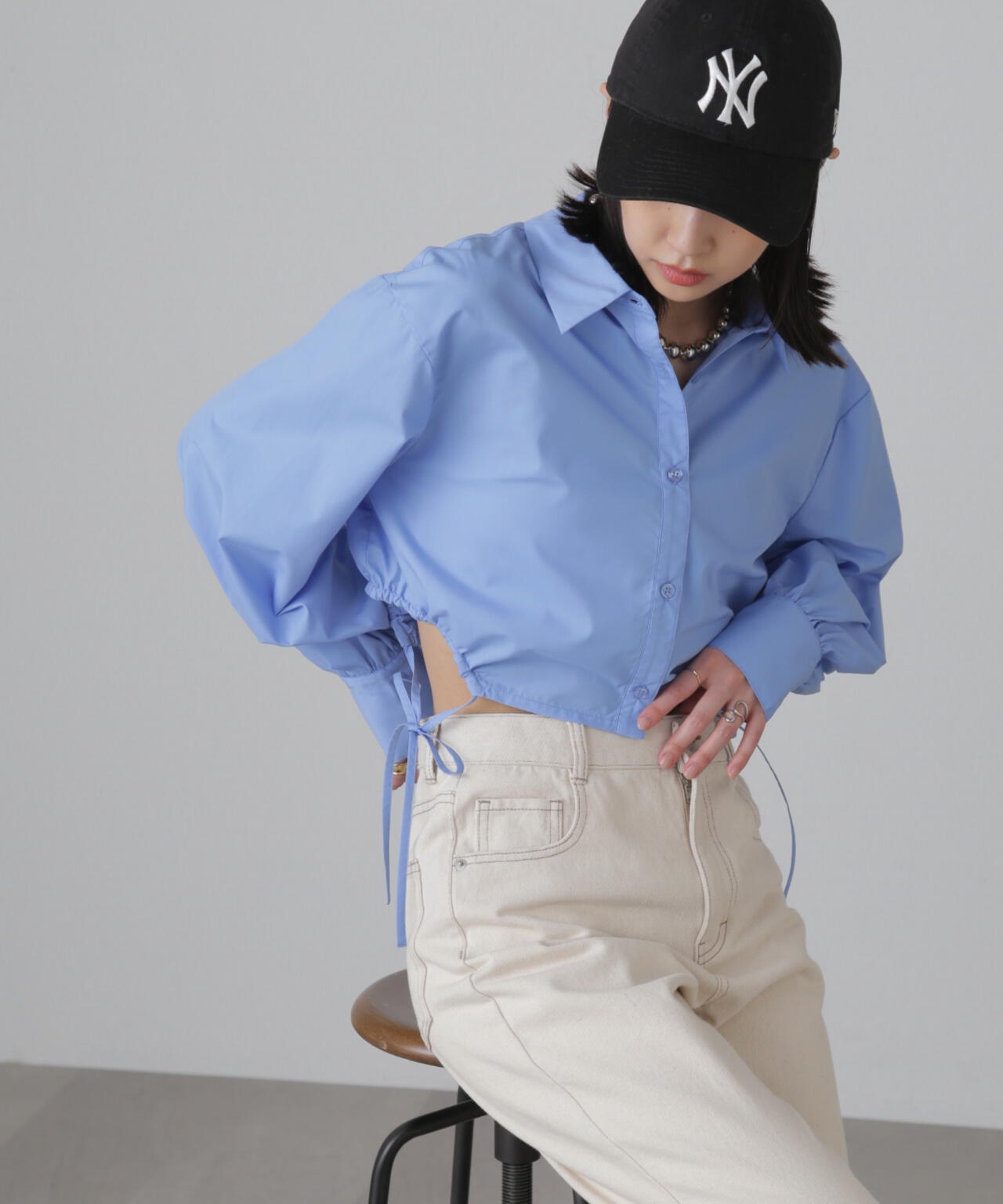 裾ドロストカッティングショート丈シャツ