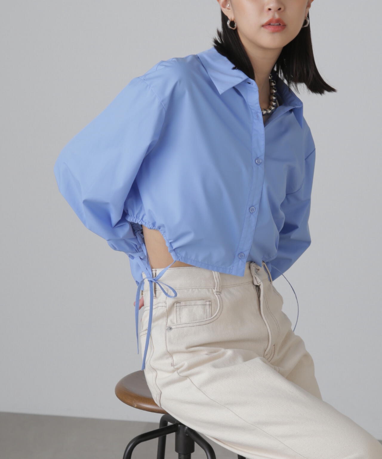 裾ドロストカッティングショート丈シャツ